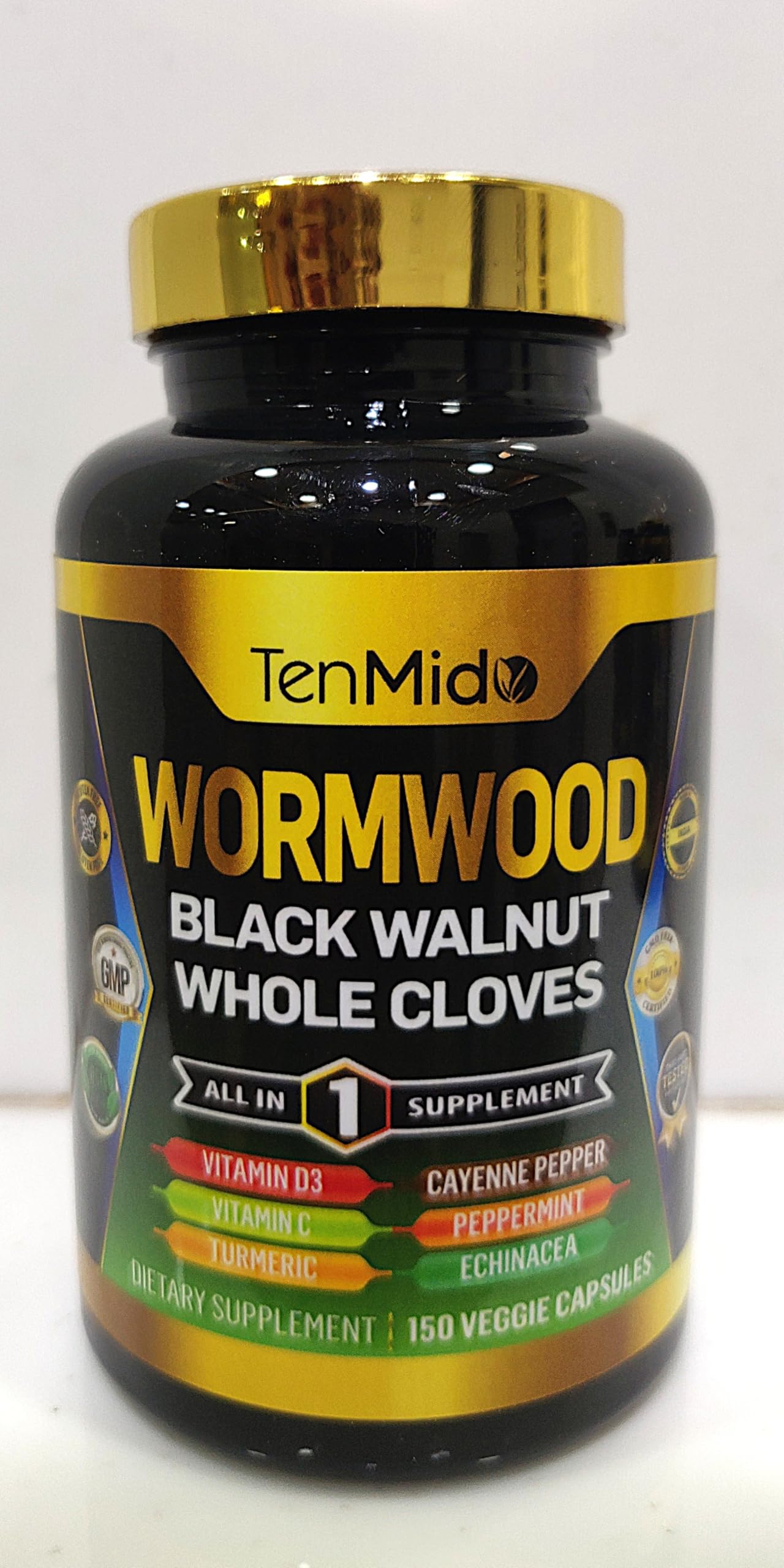 Tenmido Wormwood Capsules Supplement for Men and Women, 10in1 Formula with Black Walnut, Whole Cloves, Turmeric, Cayenne Pepper & More - Digestive,