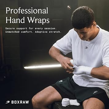 BOXRAW Boxing Hand Wraps - Hand Wraps for Boxing & MMA - Professional Elasticated Bandages with Wrist Support - Quick and Easy Application - Free Carry Case
