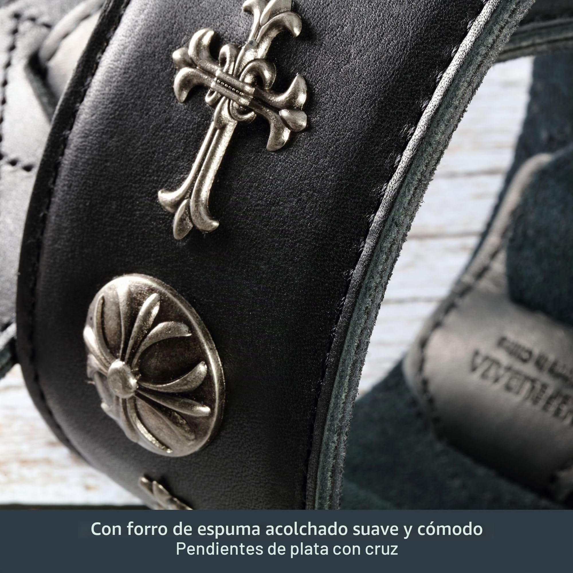 Nefelibata correa de guitarra de cuero de grano completo con relleno de espuma con remaches de plata cruz para guitarras eléctricas, acústicas y bajo (2,5" de ancho, negro carbón)