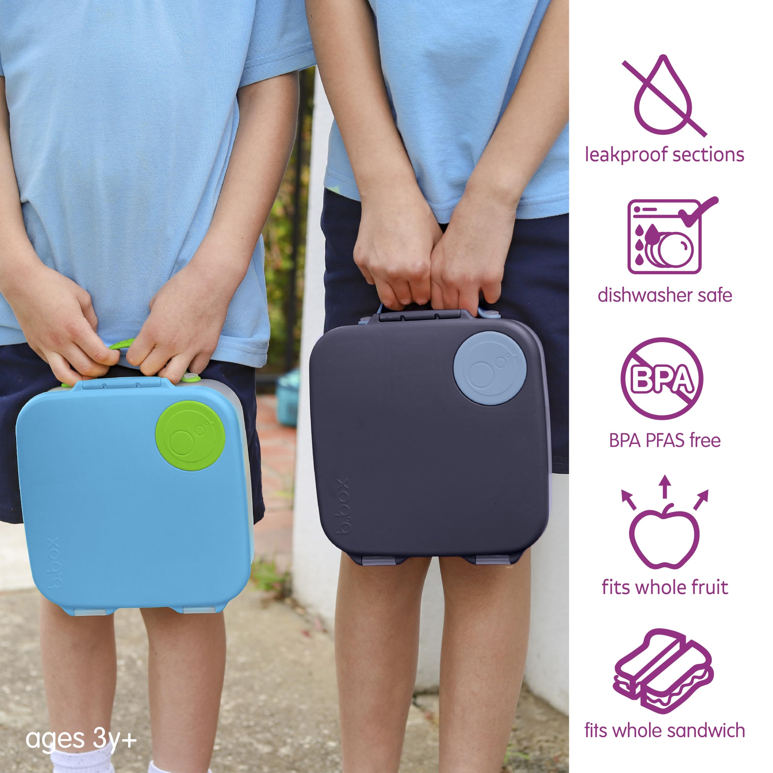b.box Porta Pranzo Jumbo a 4 Scomparti (2 a Prova di Perdite), Lunch Box con Divisorio Rimovibile | Bento Box con Ghiacciolo | Ideale per la Scuola | Da 3+ | Capacità 2L