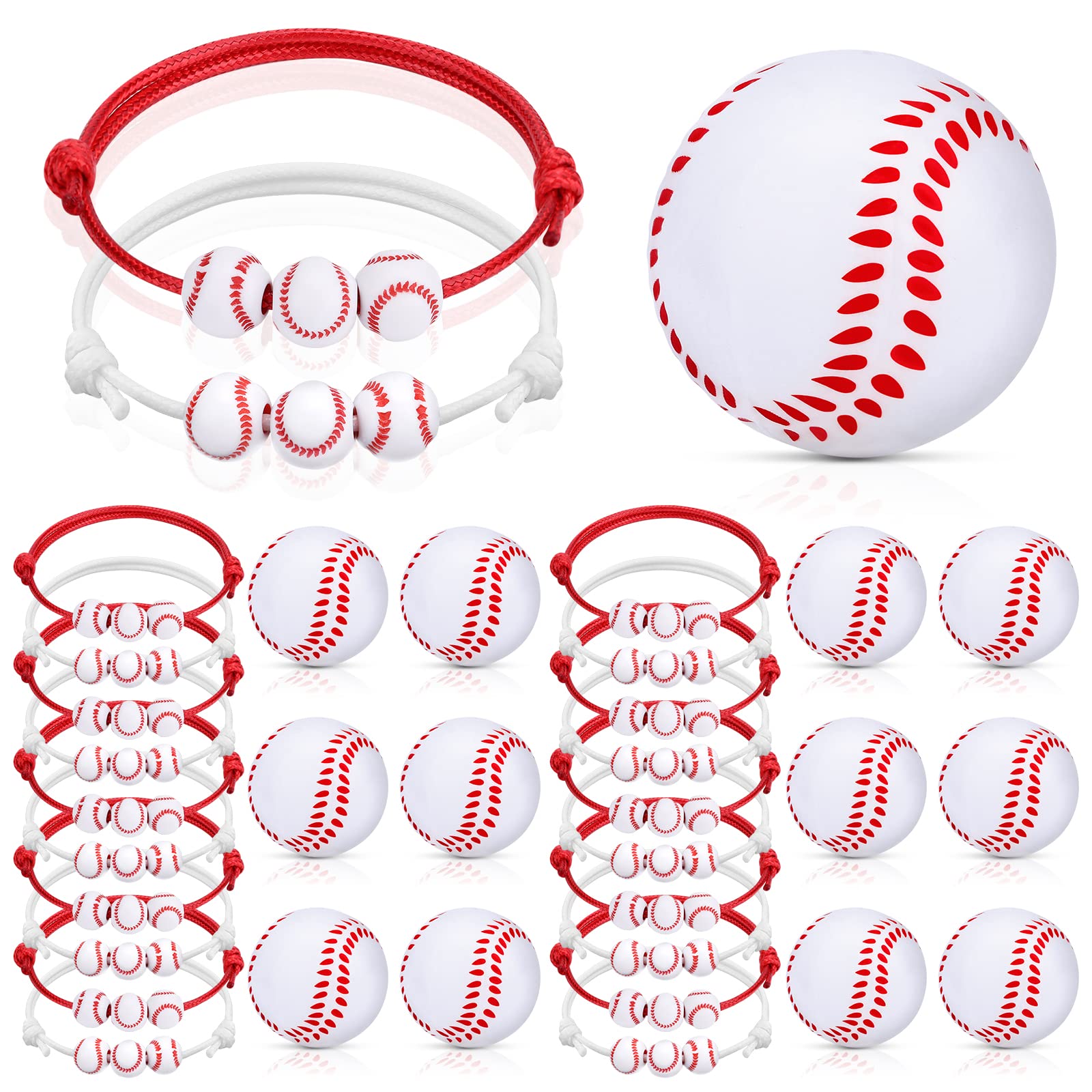 32 Packs 20 Baseball Charm Bracelets+12 Sports Stress Ball, Baseball Party Favors 2.4" Foam Baseball Adjustable Bracelets Set for Carnival Reward, Gifts Goodie Bag Favors Supplies to Team