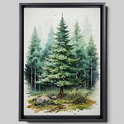 Watercolor Christmas Tree Wall Art Decor, Cute Holiday Decorations for Home, Living Room, Bedroom, Secret Santa Gift for Office Party, Pine Tree