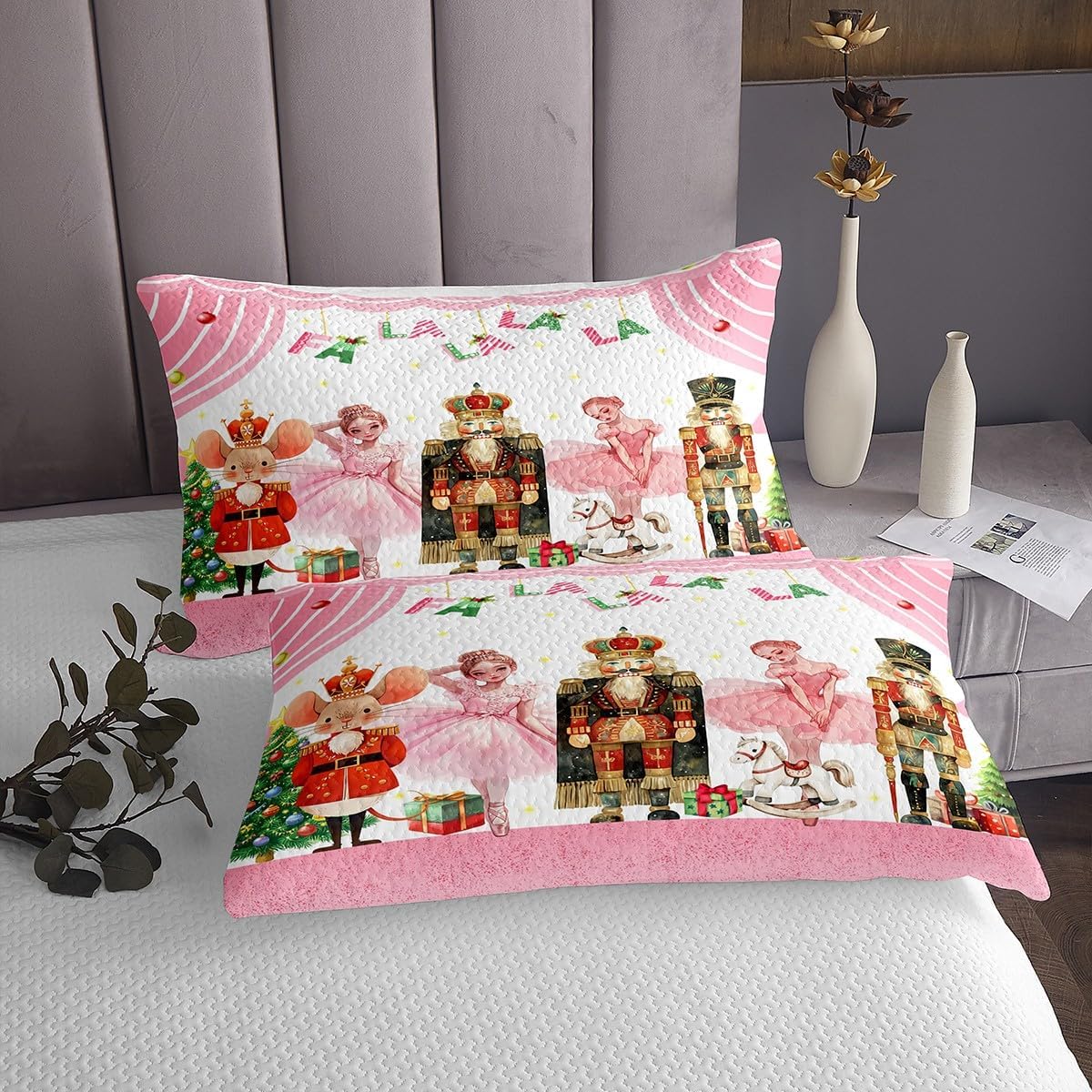 Erosebridal Christmas Nutcracker Bedspread Sets Queen Size Teen Girls Pink Ballet Princess Coverlet Set Kids Adults Christmas Bed Set Carousel Soldier Xmas Pine Tree Bedding Set