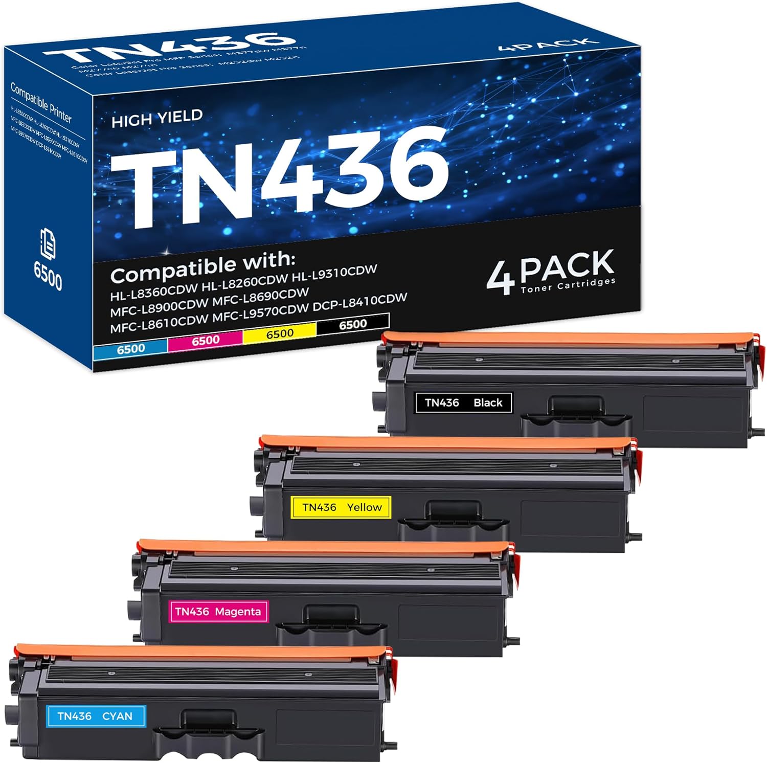 TN436 TN 436 Toner Replacement for Brother TN433 Toner Cartridge Set TN436 TN431 Compatible with Brother MFC-L8900CDW HL-L8360CDW HL-L8260CDW Printer (Black Cyan Yellow Magenta, 4-Pack)