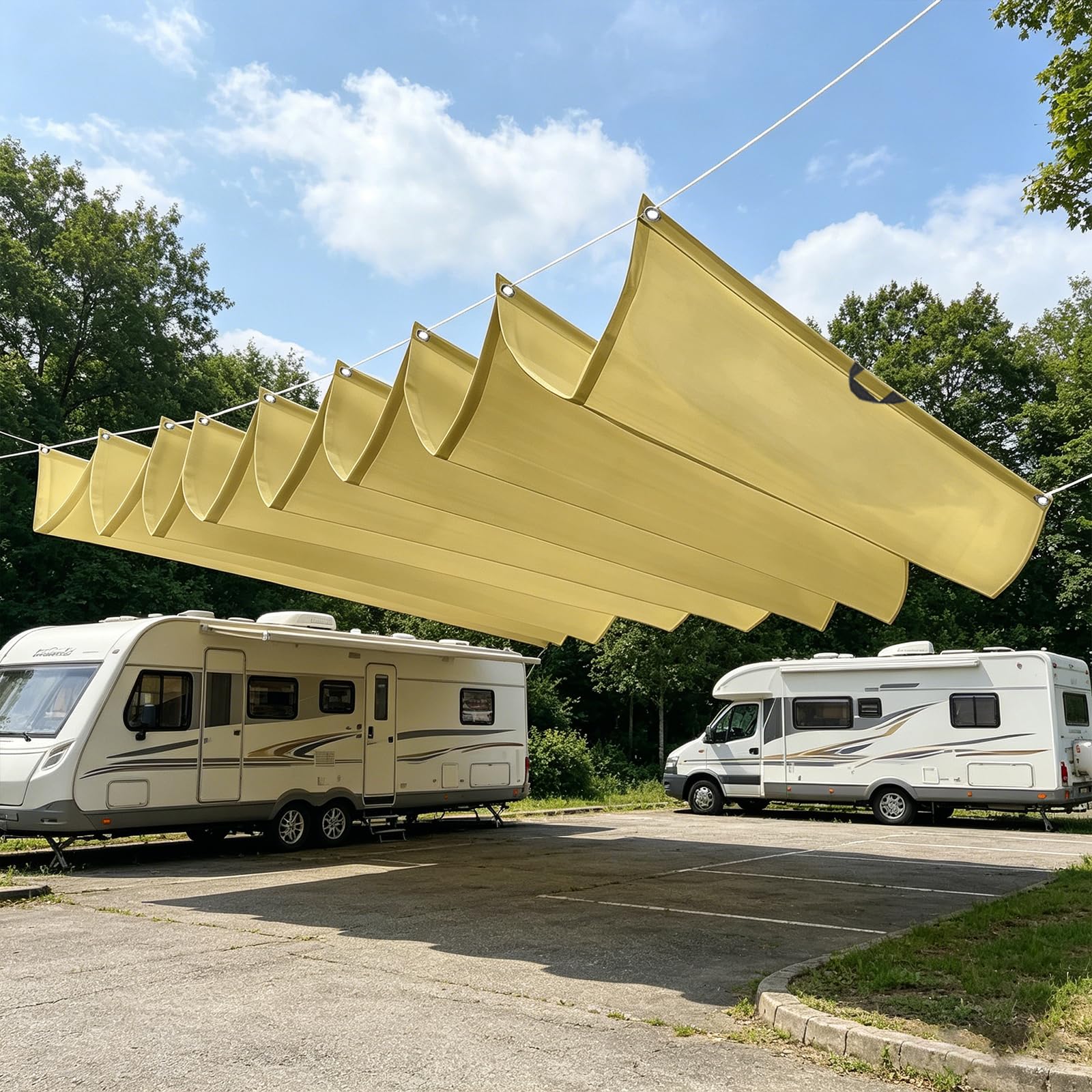 Wellenmarkise 1 x 6 m Nach Maß, Sonnenschutz, Wasserdicht, 98% Uv-Schutz & Reißfest, Verstellbares Sonnensegel mit Zugseil & Ösen für Garten Terrasse, Creme Farben