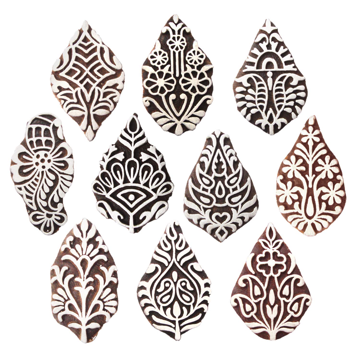 Royal Kraft Flower Wooden Printing Stamps (Set of 10) - DIY Henna Fabric Textile Paper Clay Pottery Block Blocks Htag2179