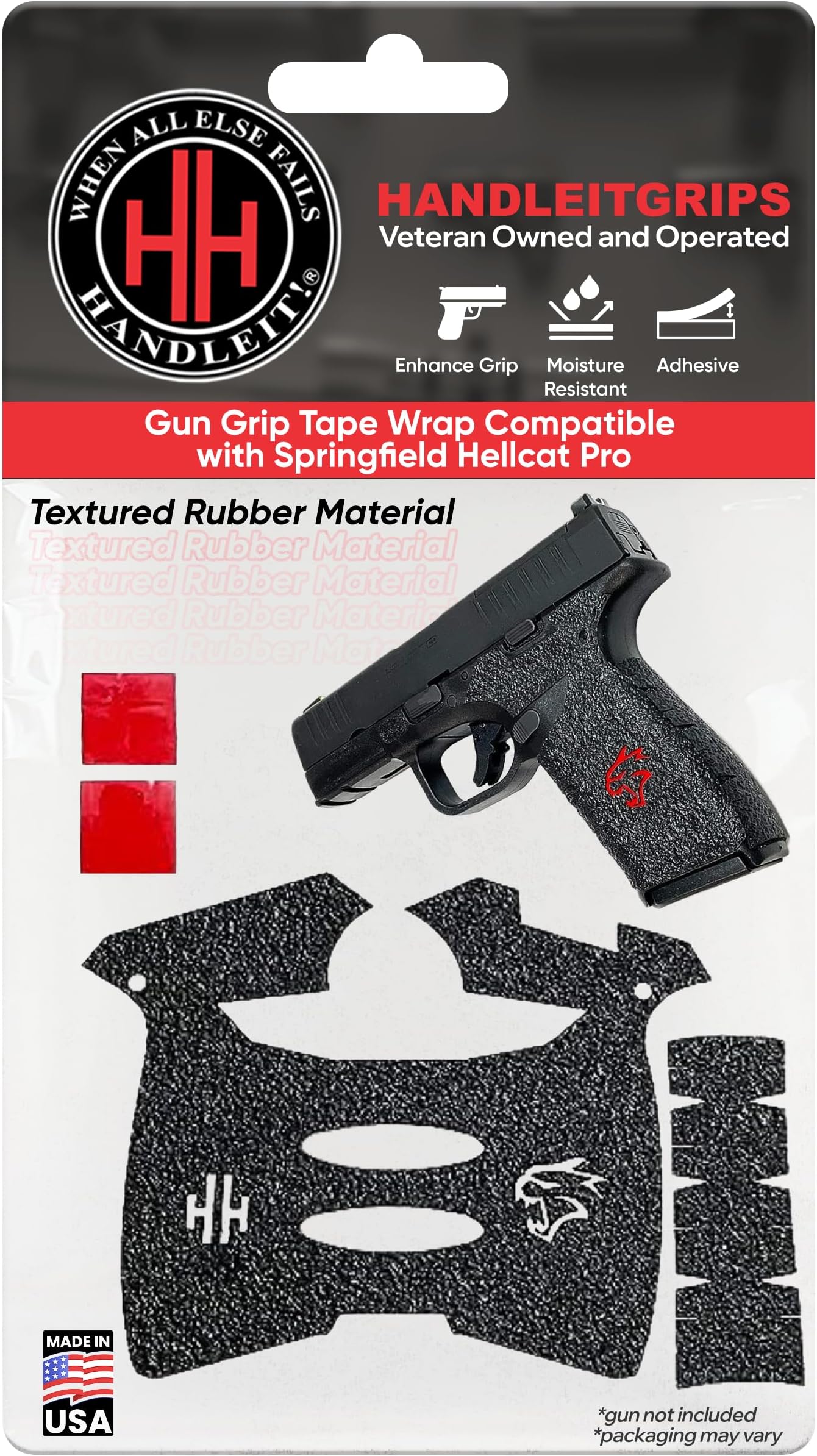 Handleitgrips Handgun Grip Tape Compatible with Springfield Hellcat Pro - Black Textured Rubber Pistol Grip Tape with Inserts, Easy Installation, Gun Parts & Accessories, Veteran Owned, Made in USA