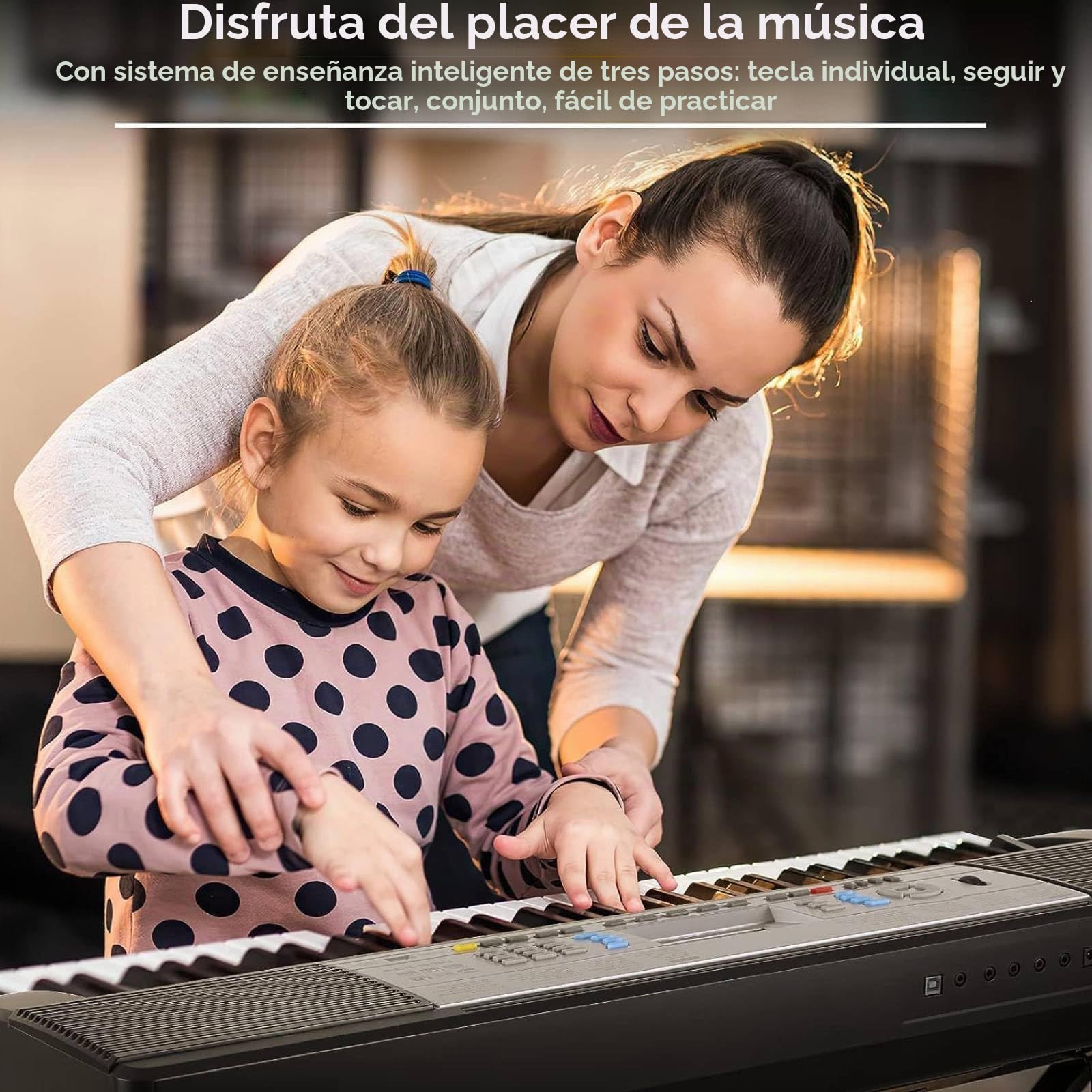 61 Teclas Teclado Piano Electrico, Teclado Musical para Principiantes, Teclados Piano infantil, 500 Sonidos y Modo de Enseñanza de 3 Niveles, con Soporte para Piano, LCD, Atril, MP3/USB MIDI