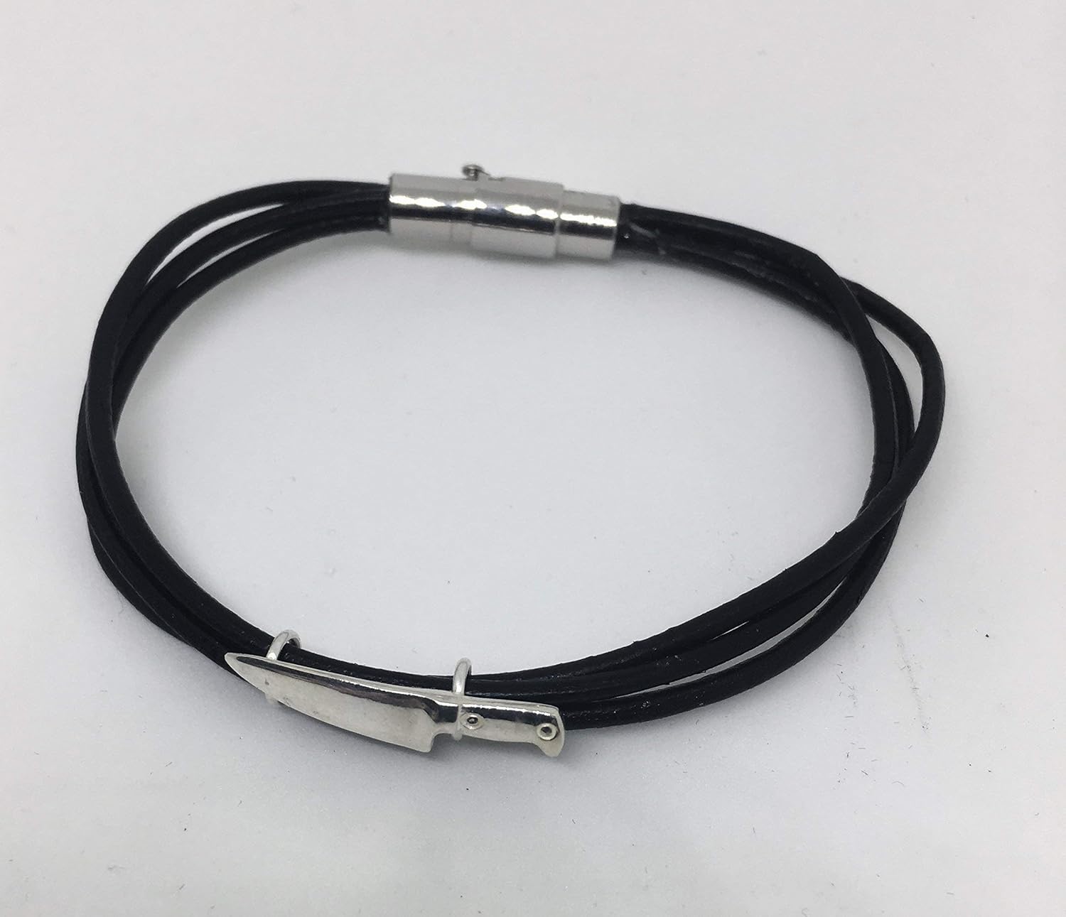 Sterling Silver Chef Knife Leather Bracelet