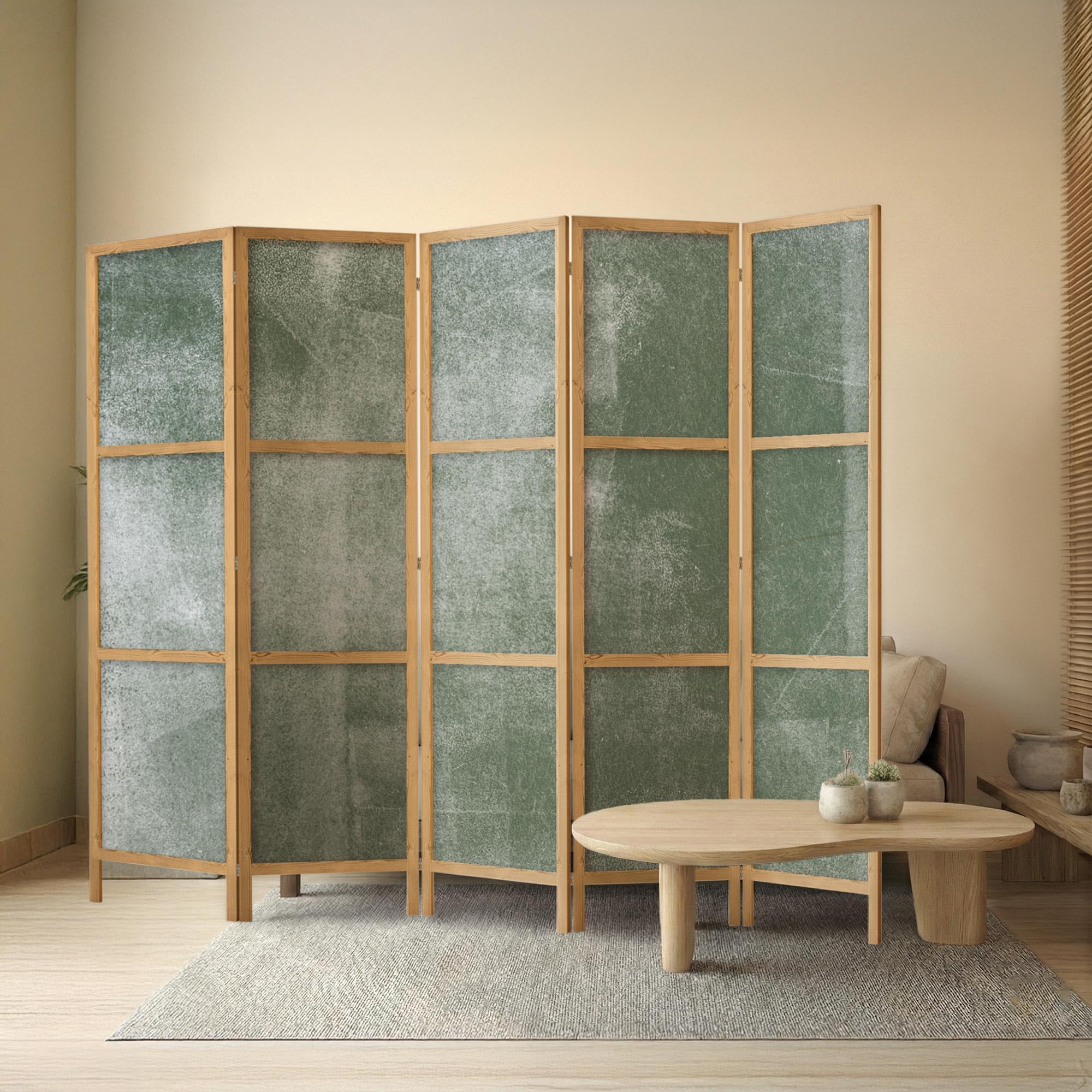 Drewniany parawan pokojowy 225 x 172 cm, 5 paneli, jednostronny, styl orientalny