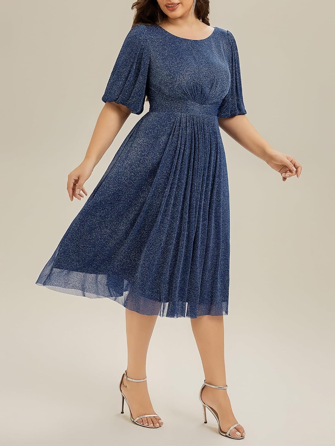 Ever-Pretty Plus Women's Glitter Cocktail Party Dress Round Neck Plus Size Semi Formal Wedding Guest Dresses for Curvy Women - Image 4