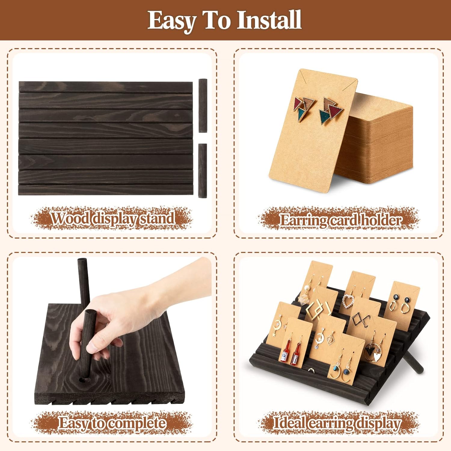 Marsui 62 Pcs Wood Earring Display Stand Earring Card Display 2 Sets of Holder with Cards Jewelry Stands for Selling - Image 3