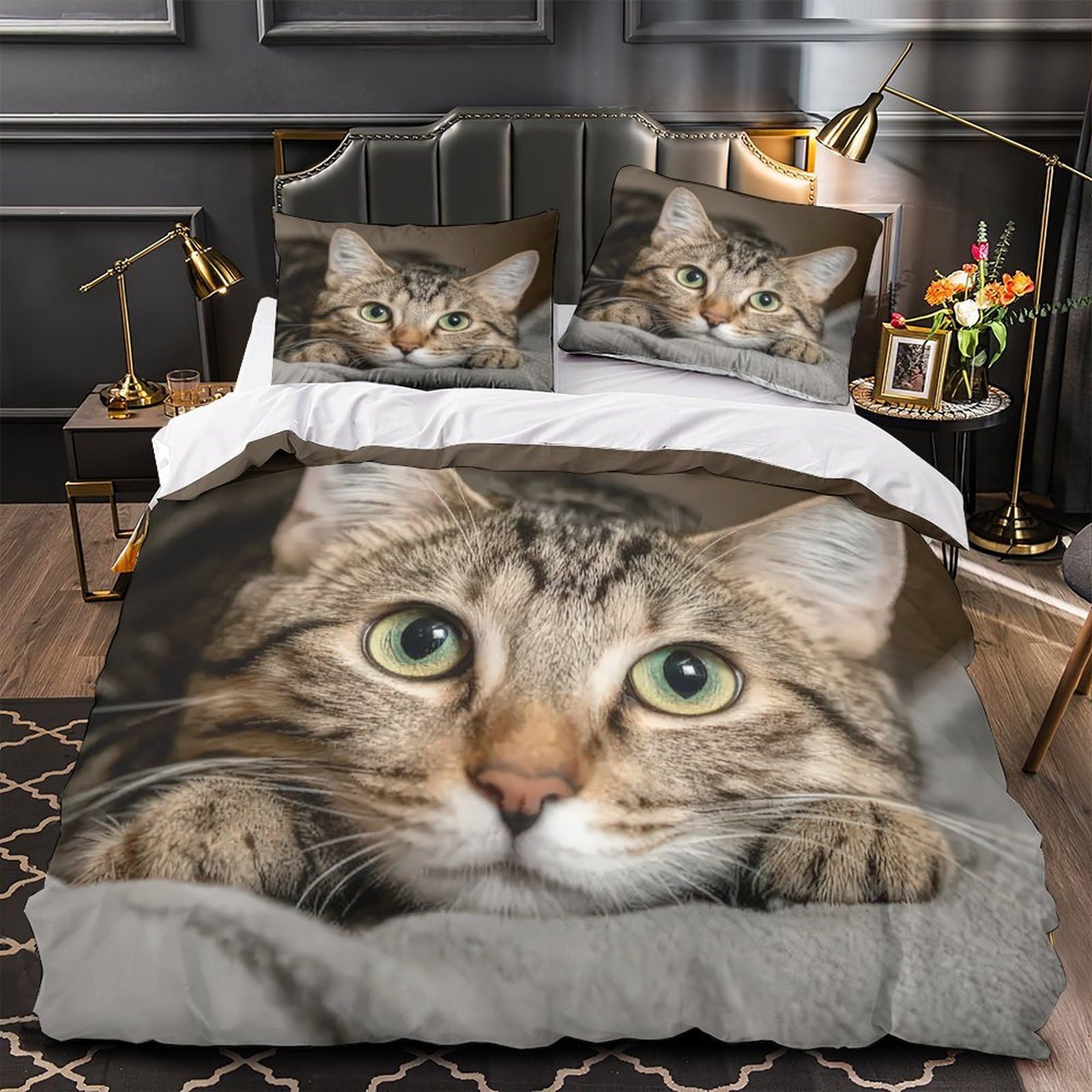 Housse de Couette Chat Tigré Single en Microfibre 135x200cm