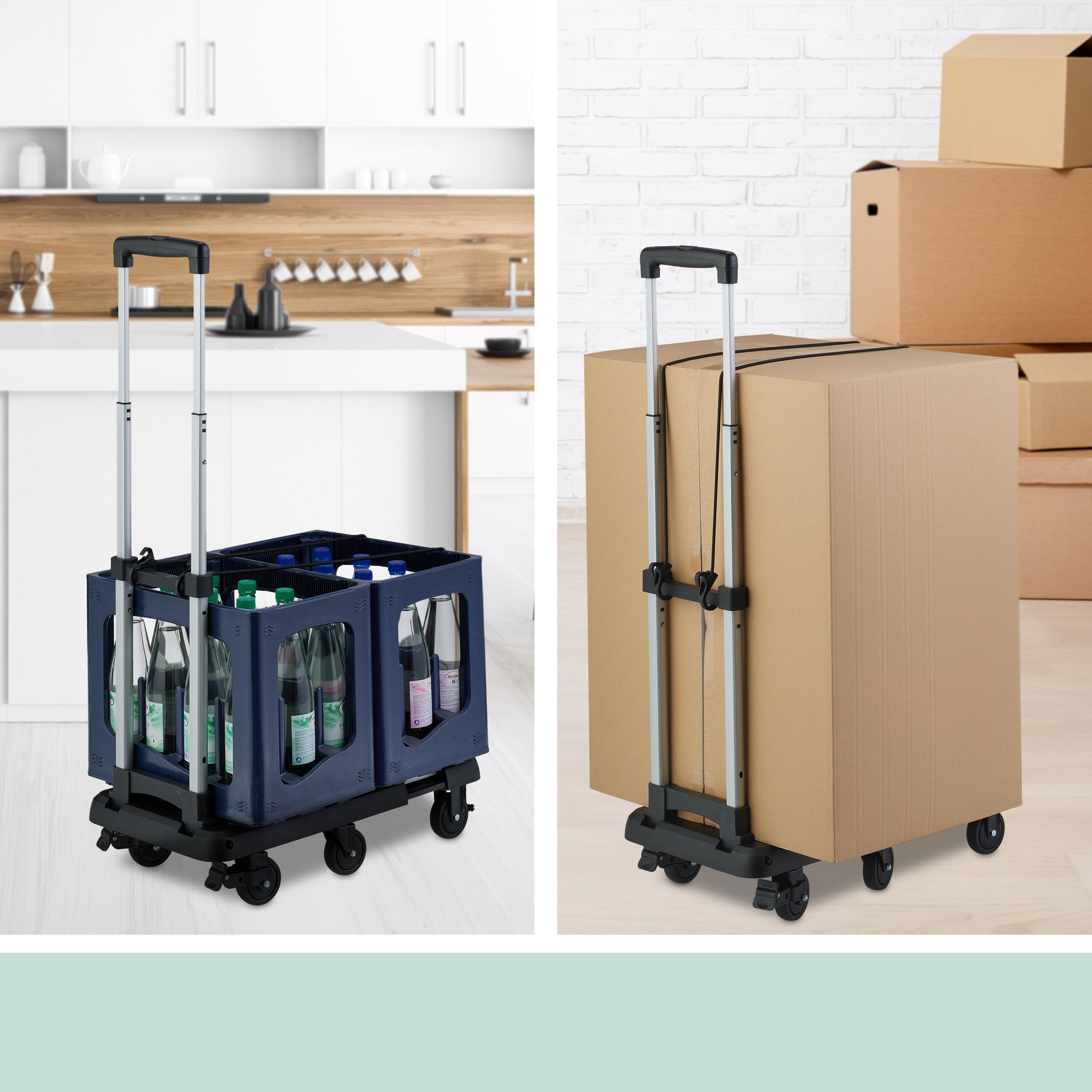 Relaxdays Chariot de Transport Pliable, Extensible, poignée télescopique, 4 roulettes, 2 Roues Frein, Max 100 kg, Noir