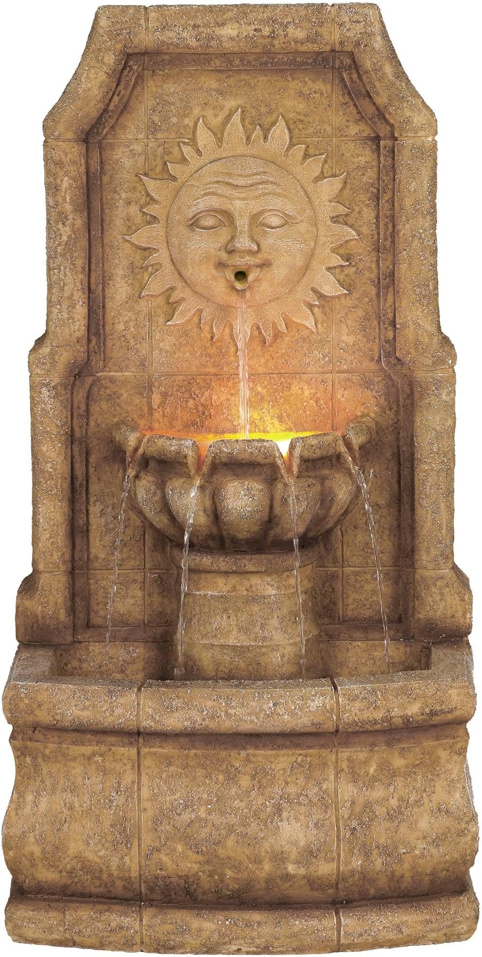 Sun Villa 37" High Large Italian Outdoor Decor Faux Stone Floor Fountain with Light LED Standing Waterfall Tiered Cascading Water Feature for Outside Garden Patio Yard Backyard Porch - John Timberland