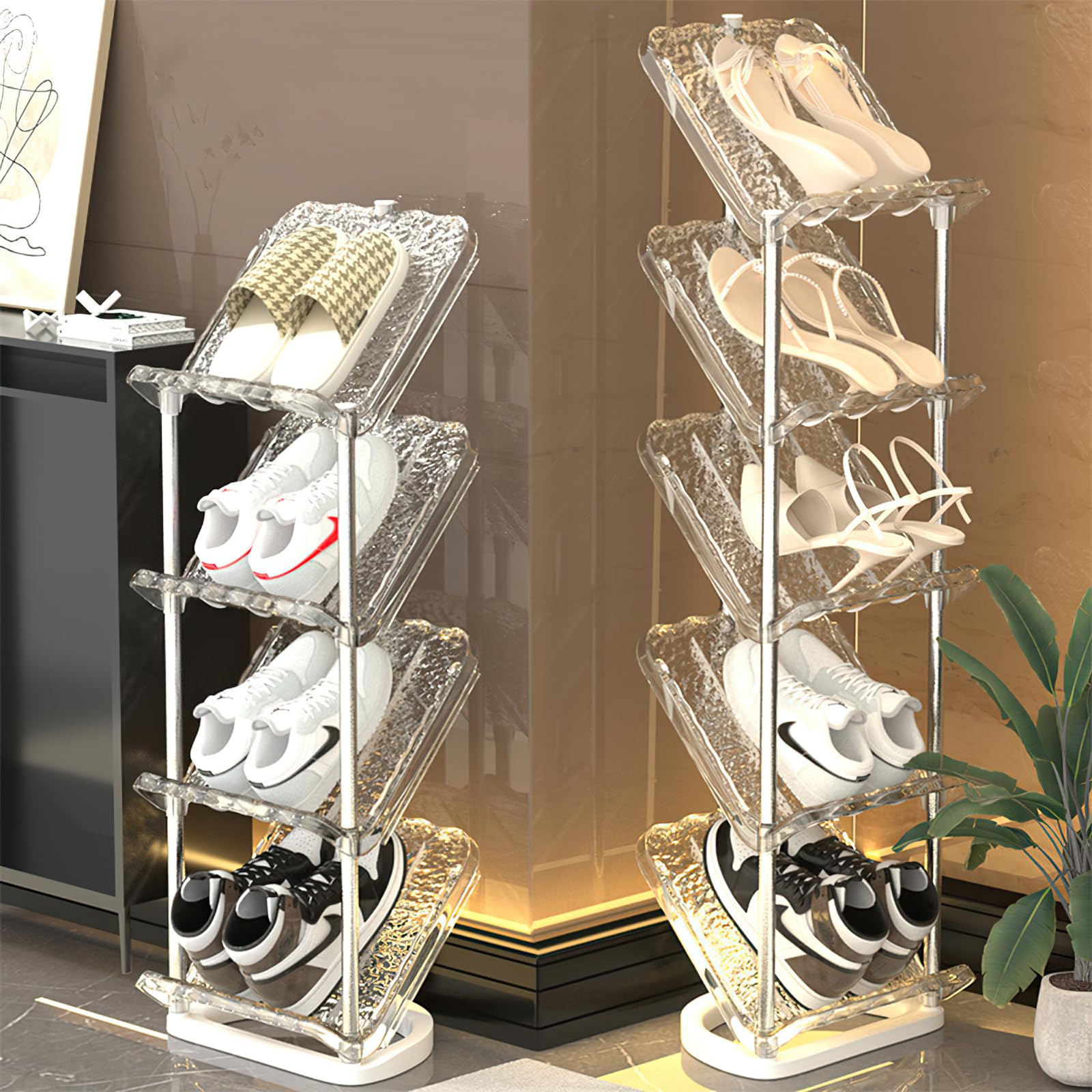 Farerkass Scarpiera Plastica a 5 Livelli Salvaspazio Inclinata, Portascarpe Da Esterno a 45°, Mensola Multifunzionale per Ingresso Soggiorno Camera Da Letto