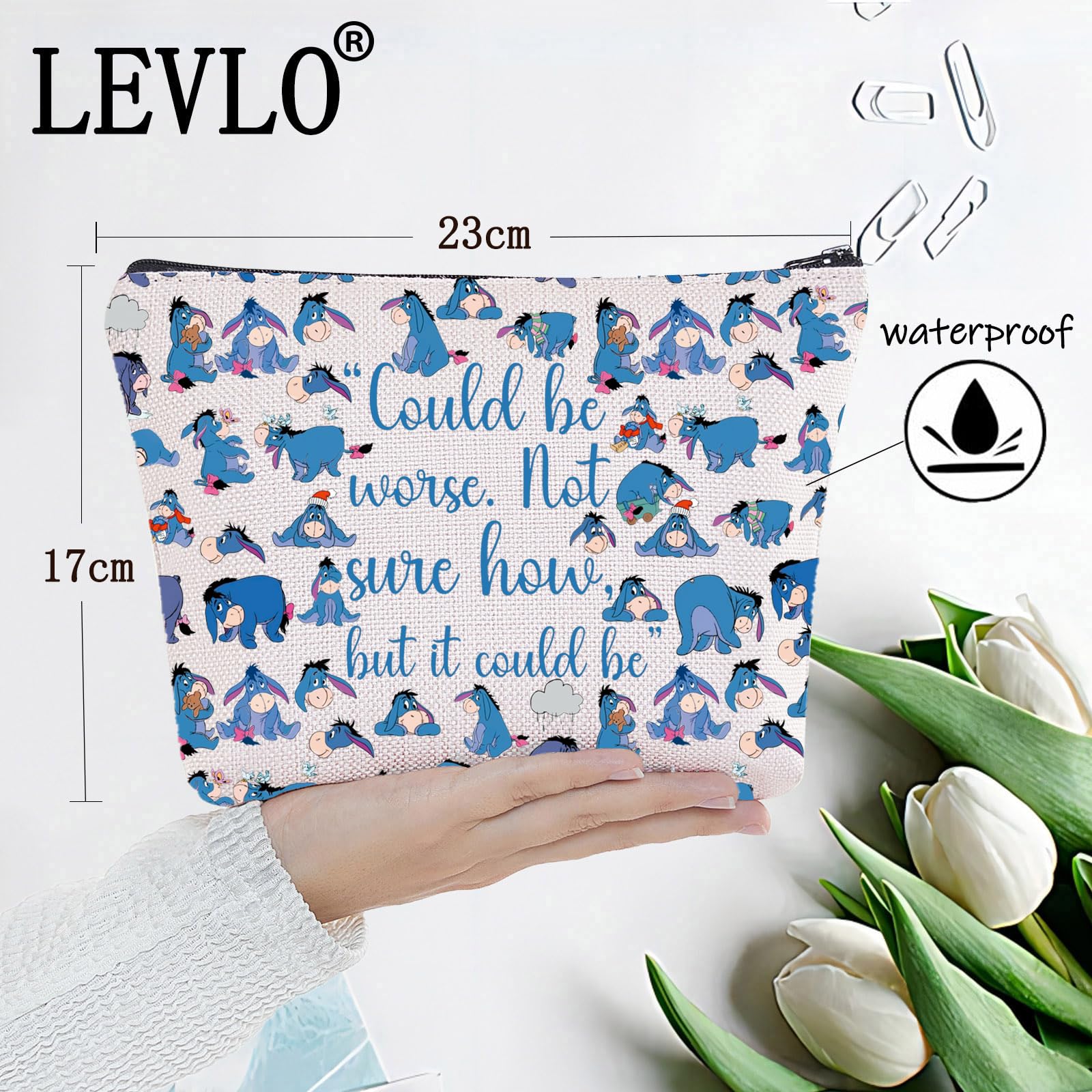 LEVLO Funny Eeyore Quote Cosmetic Make Up Zipper Pouch Bag - Inspiration Gift: 'Could Be Worse', Could Be Worse M - Image 2