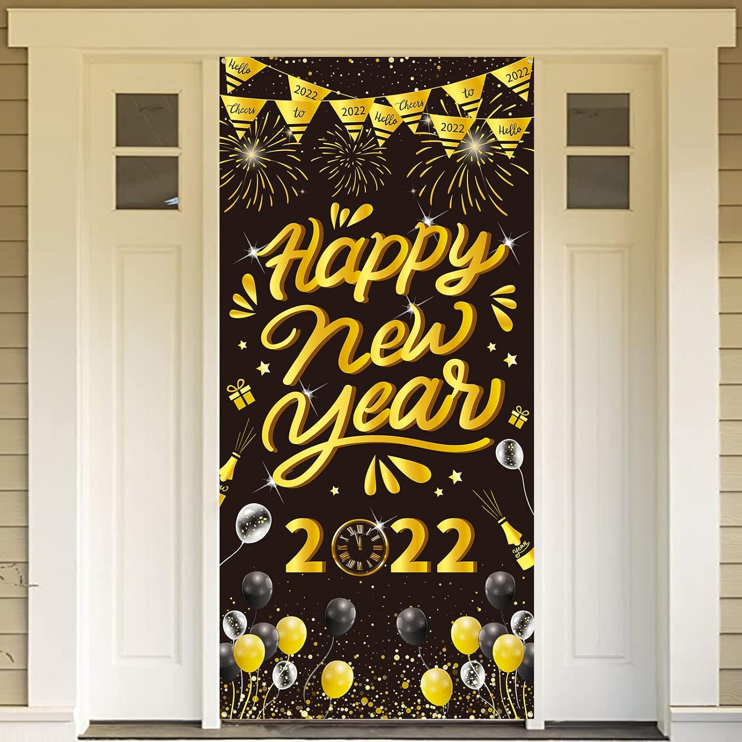 DPKOW Feliz Año Nuevo Pancarta para Nochevieja Decoración 2022, Año Nuevo Pared Exterior Pancarta, Año Nuevo Puerta Cubierta Decoración, Grande 2022 Año Nuevo Foto Fondo Telón Póster, 185 * 90cm