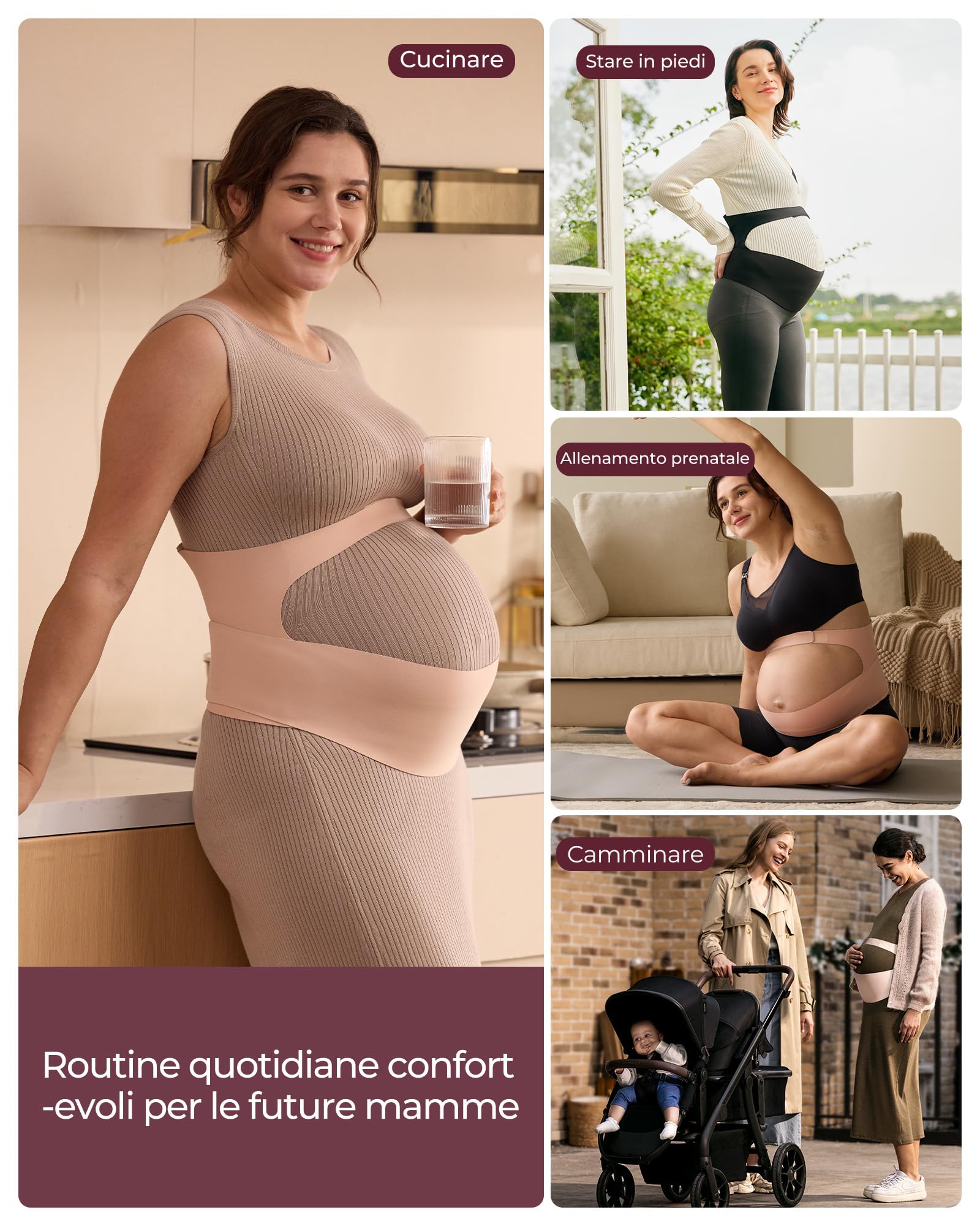 momcozy Fascia Gravidanza Sostegno Pancia e Schiena CozySupport Ergonomica, Pancera Gravidanza Traspirante con Supporto per la Vita, Discreta