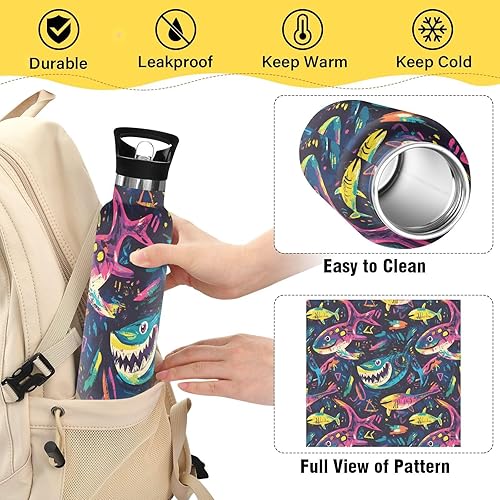 Miniatura 4 de Nature Shark Pirate Style BPA-Free Leak Proof Sports Insulated Water Bottle with Leak Proof Spout Lid Double Wall Vacuum Bike Running Sports Travel