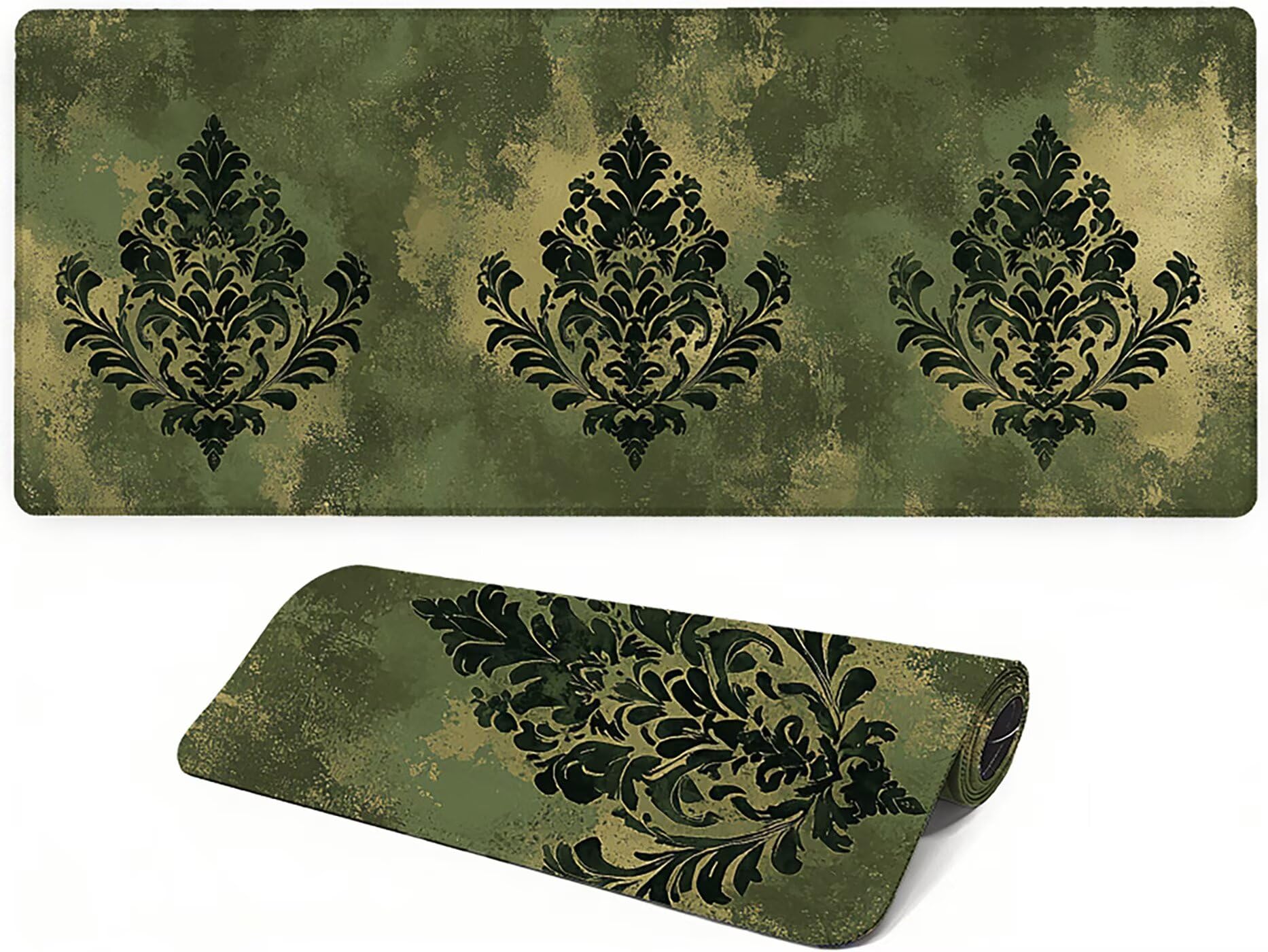 Lpfieonn Retro Schreibtischunterlage XXL, Grün Schreibtischunterlagen Großes, Gaming Mousepad XXL mit ernähter Rand und Rutschfeste Gummibasis, Desk Mat für PC/Laptop/Mausa 120x60cm PF-2320