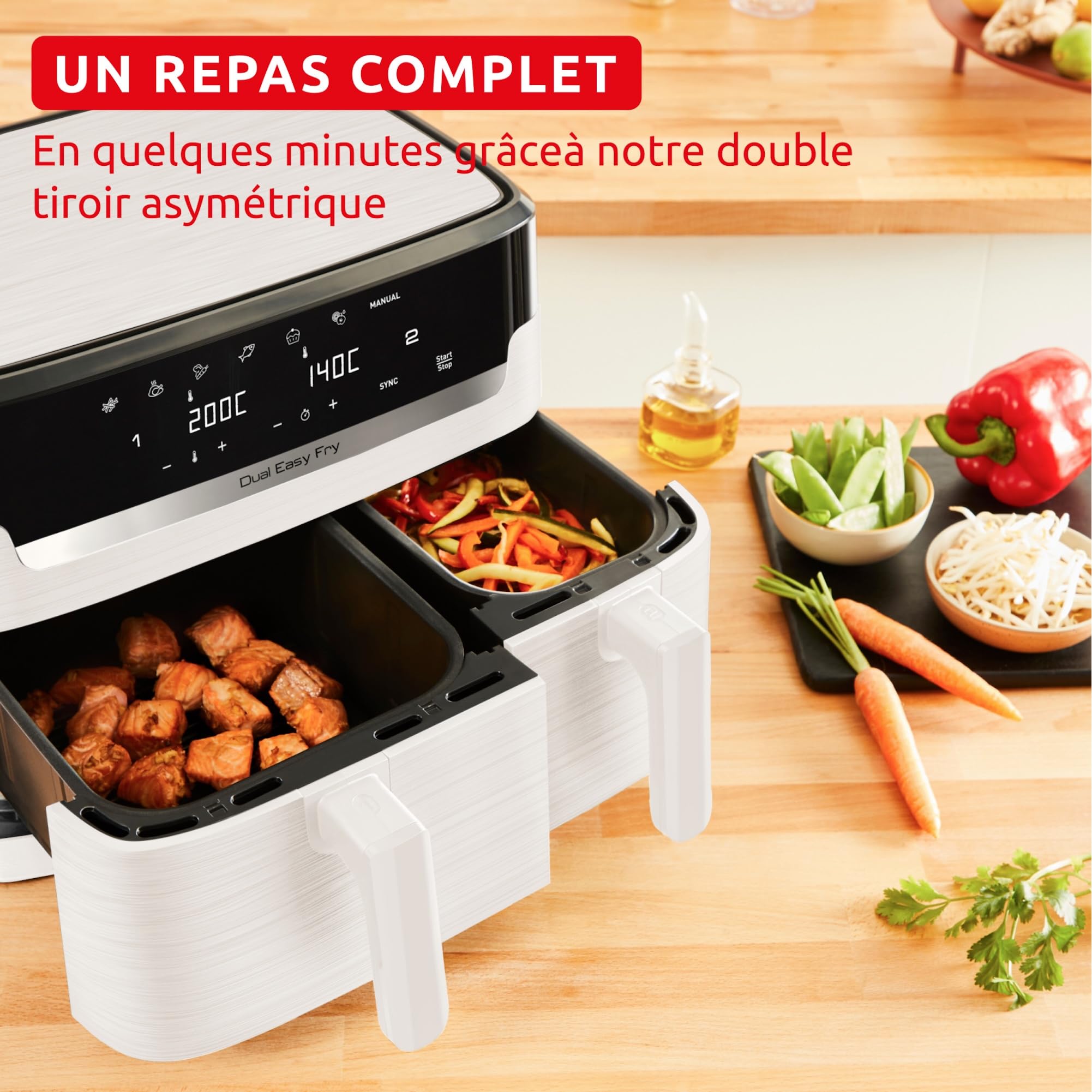 Moulinex Easy fry Collection Ivoire, 8L, Jusqu'à 8 personnes, 6 Programmes intuitifs, Air Fryer, Repas complet, synchronisation, Économie d'énergie, Application dédiée, EZ901AF0