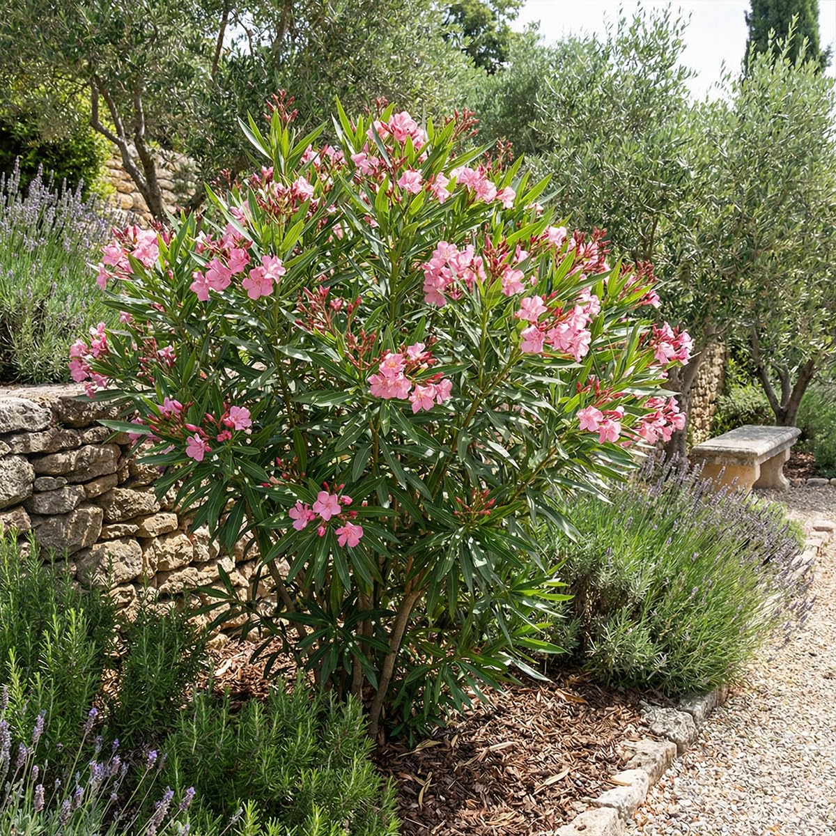 Bloomique - Oleander (Nerium oleander) - Rosa Blüten - Gartenpflanzen - Terrassenpflanzen - Höhe 80-100 cm - Topfgröße: 26 cm