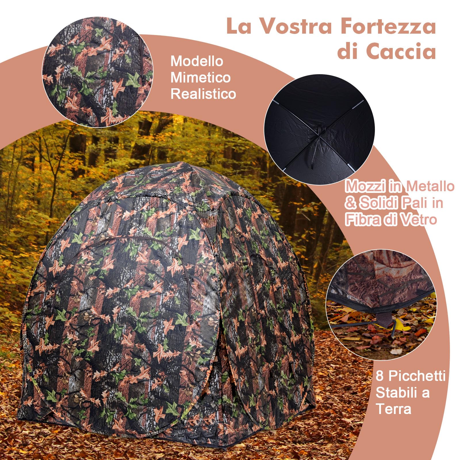 GYMAX Tenda da Caccia Mimetica, Palo da Caccia Pop-Up Portatile, con Finestra a Rete, Picchetti per il Terreno, Borsa per il Trasporto, Facile da Montare per Campeggio a Caccia di Cervi/Tacchini