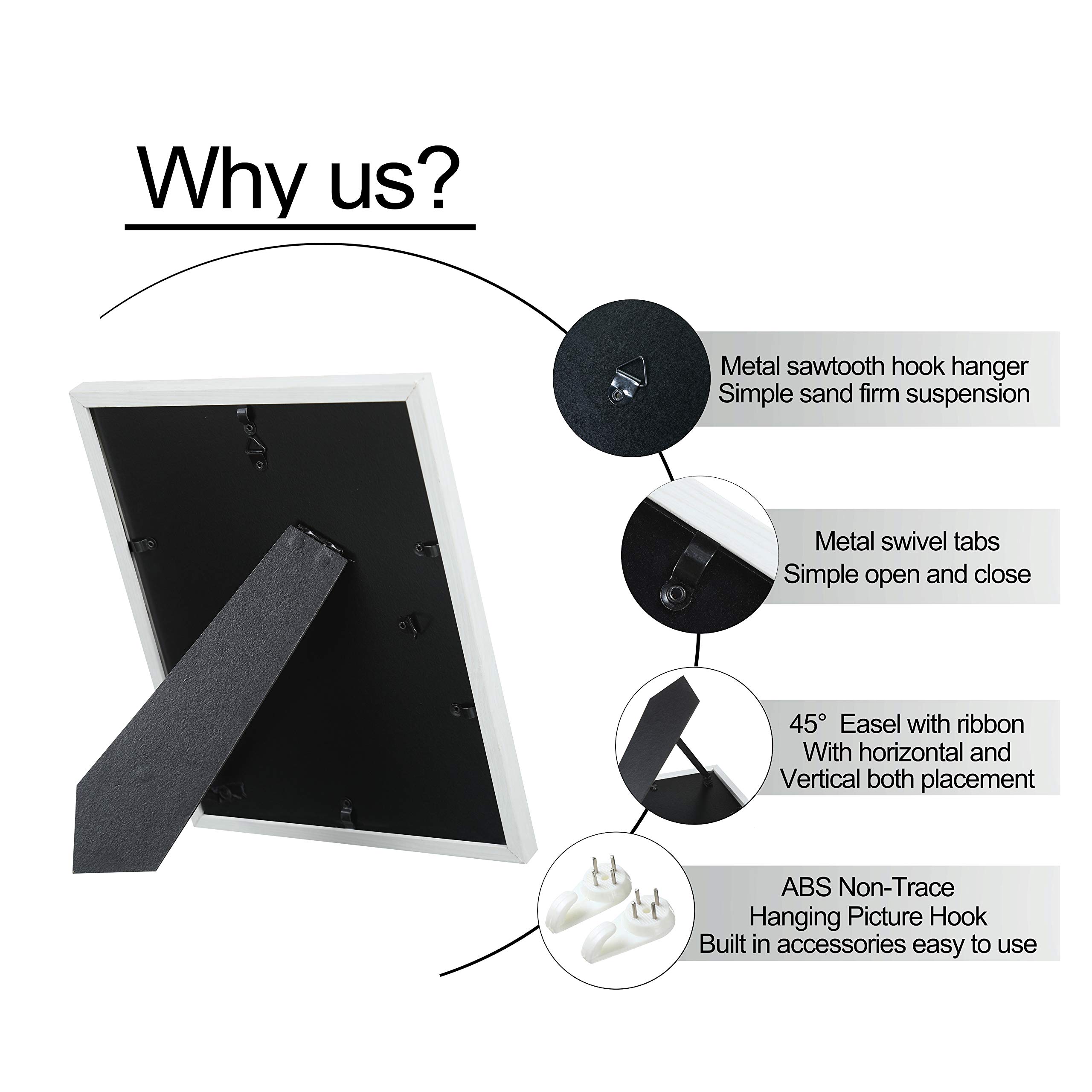 ELSKER&HOME 8x10 Picture Frame White Set of 6 - Multi Photo Frames Collage with HD Real Glass for Table Top or Wall Mount Display