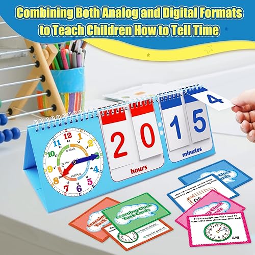 Miniatura 2 de Torlam Reloj de aprendizaje Rotafolio Colorido analógico y digital Reloj de enseñanza para niños, manipuladores de matemáticas 1er 2do grado