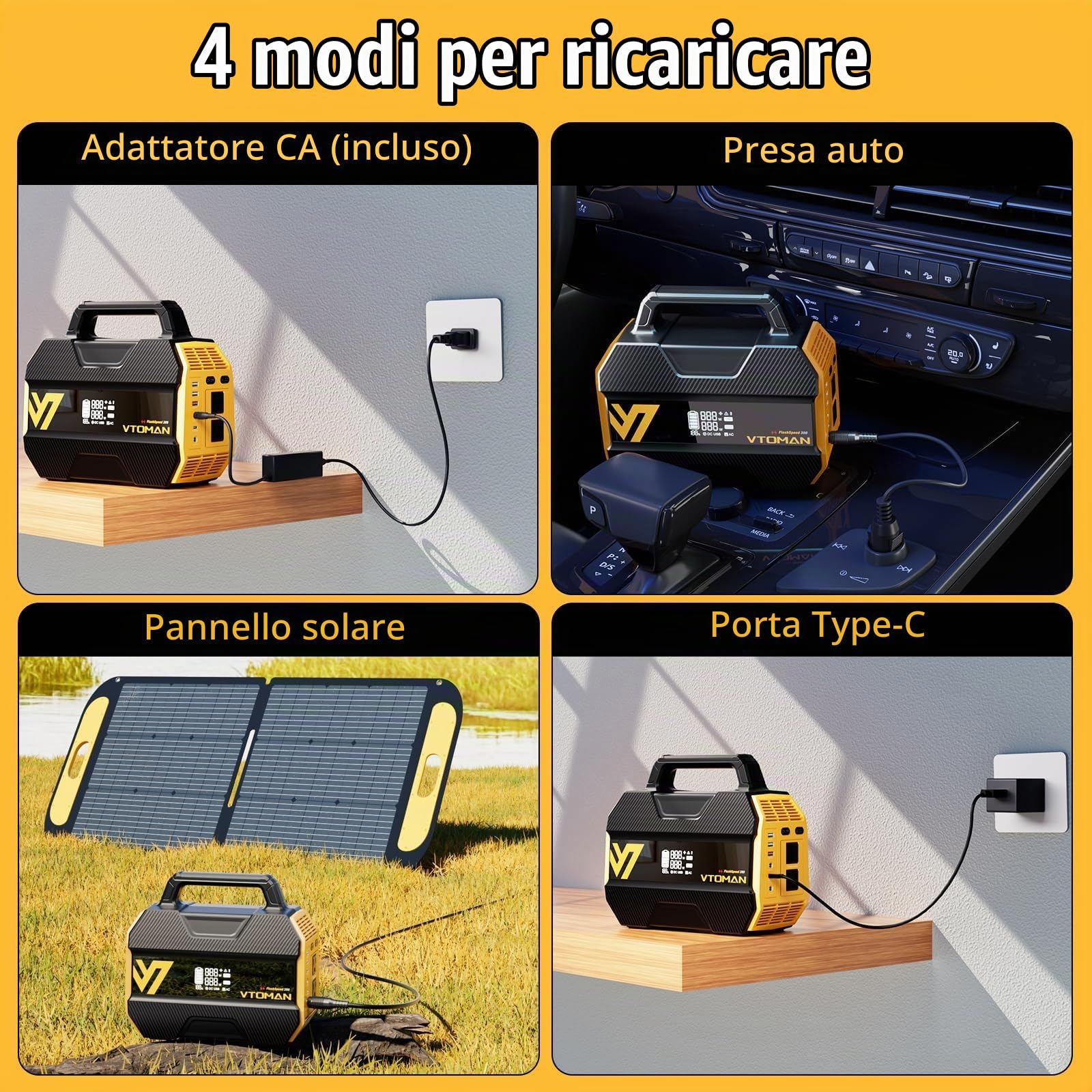 VTOMAN FlashSpeed 300 230Wh 300W Campeggio Centrale Elettrica Portatile | Generatore Solare, Batteria LiFePO4, Uscita de CA (Picco 600W), Ricarica Rapida per Campeggio, Viaggio, Esterni, Pesca