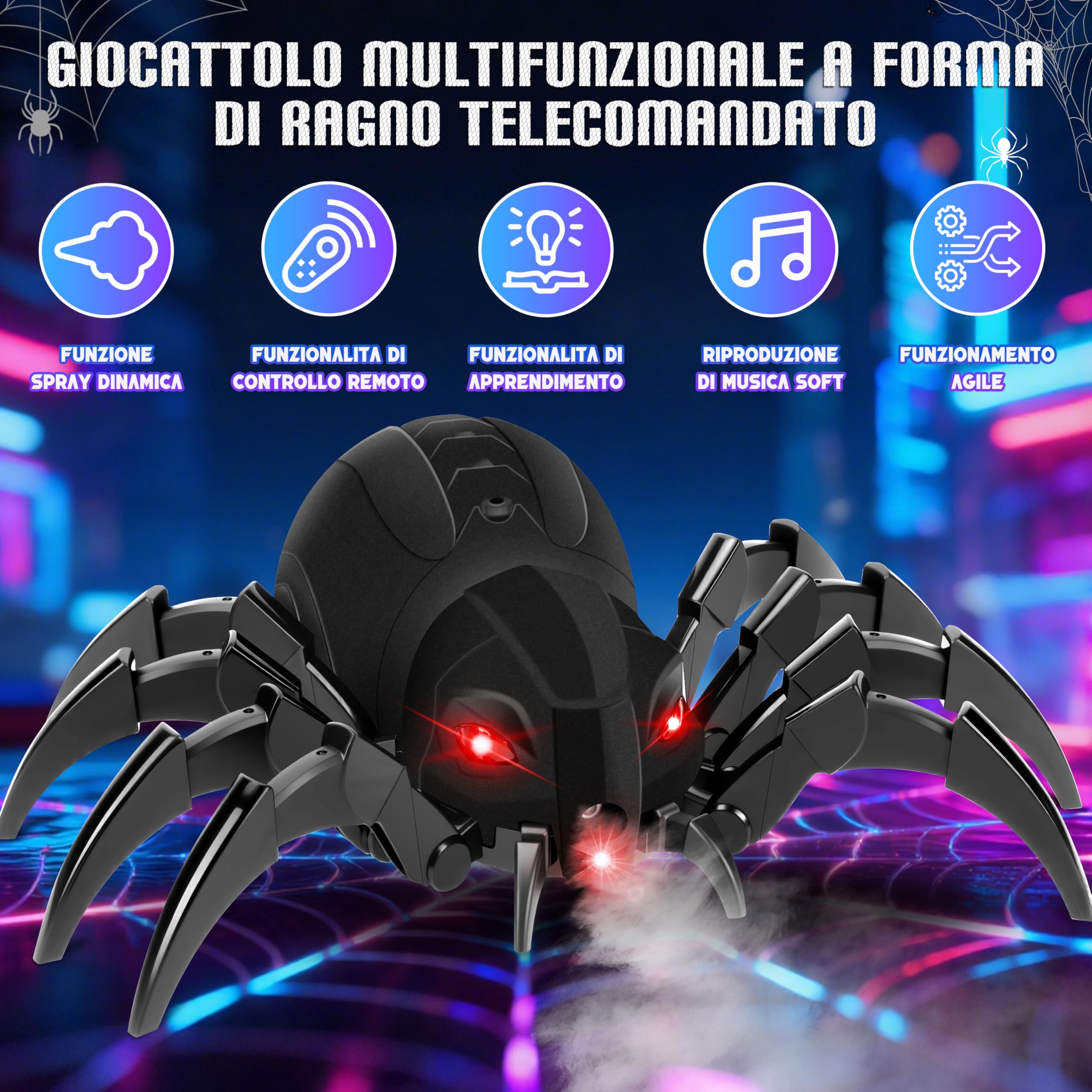 MOMOSTAR 2.4GHZ Ragno Telecomandato Giochi per Bambini Bambina 6-9 Anni Regalo Bambino 6-12 Anni Maschio Funzione Spruzzante, Occhi Luminosi E Diverse Modalità Musicali Tarantola Telecomandata