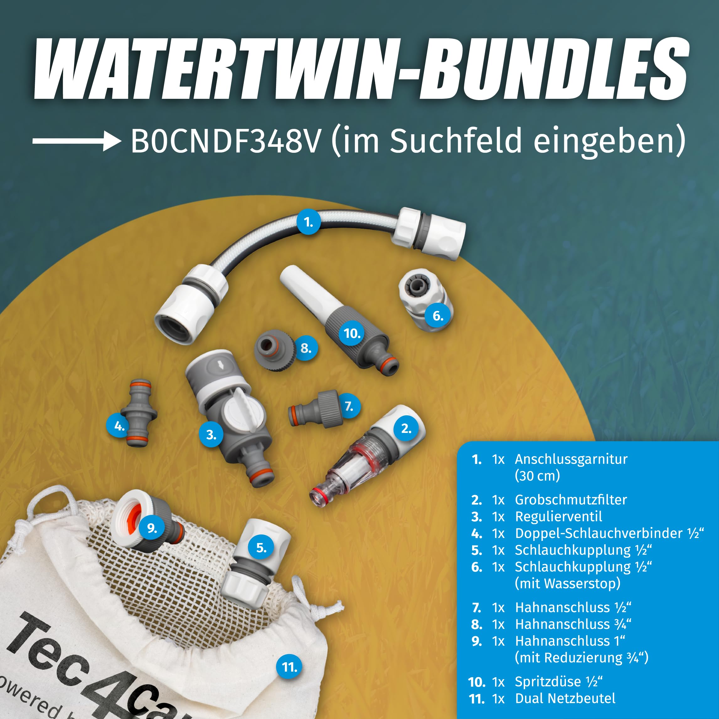 WATERTWIN Adaptateur de réservoir d'eau pour camping | Accessoire caravane campeur | Bouchon de réservoir d'eau avec connexion Gardena (adaptateur pour bouchon de réservoir à 2 broches D: 78)