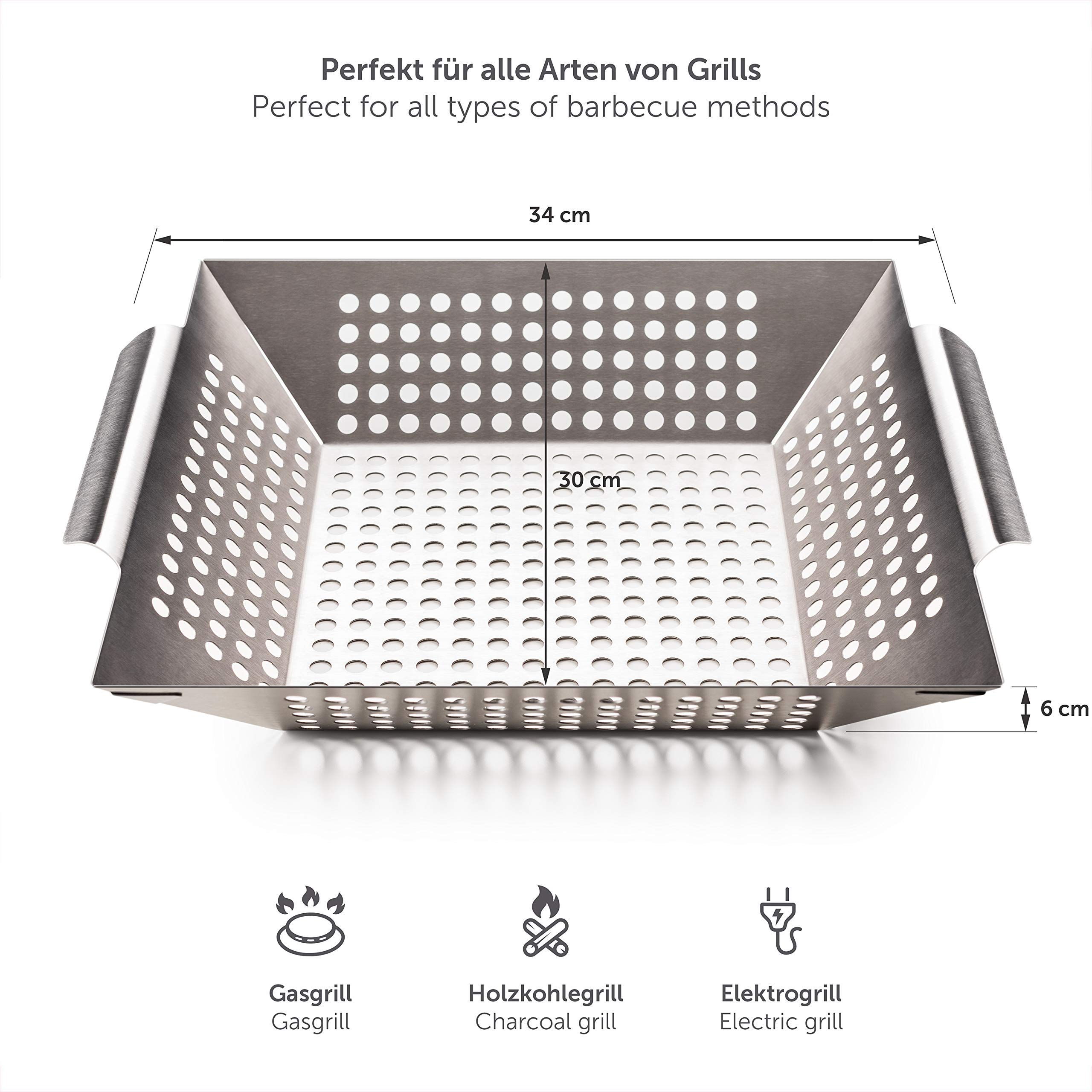 Blumtal Plat Cuisson Barbecue 29,5x 29,5x6 cm (L) 100% en Acier Inoxydable - Accessoire Pour Barbecue Electrique Idéal Pour Légumes Grillés - Convient à Tout Type De Grill - Passe Au Lave-Vaisselle