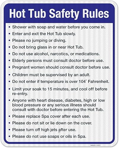 Vista 38 de Letrero de reglas de seguridad para bañera de hidromasaje, cartel de piscina, 10 x 14 pulgadas, libre de óxido, aluminio 040, resistente a