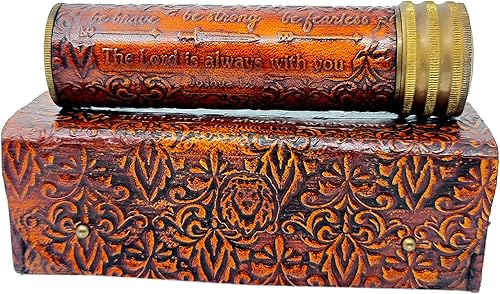 Caleidoscopio de latón hecho a mano con caja de cuero y lente de espejo 3D, aspecto vintage, acabado antiguo, caleidoscopio para niños, amigos,