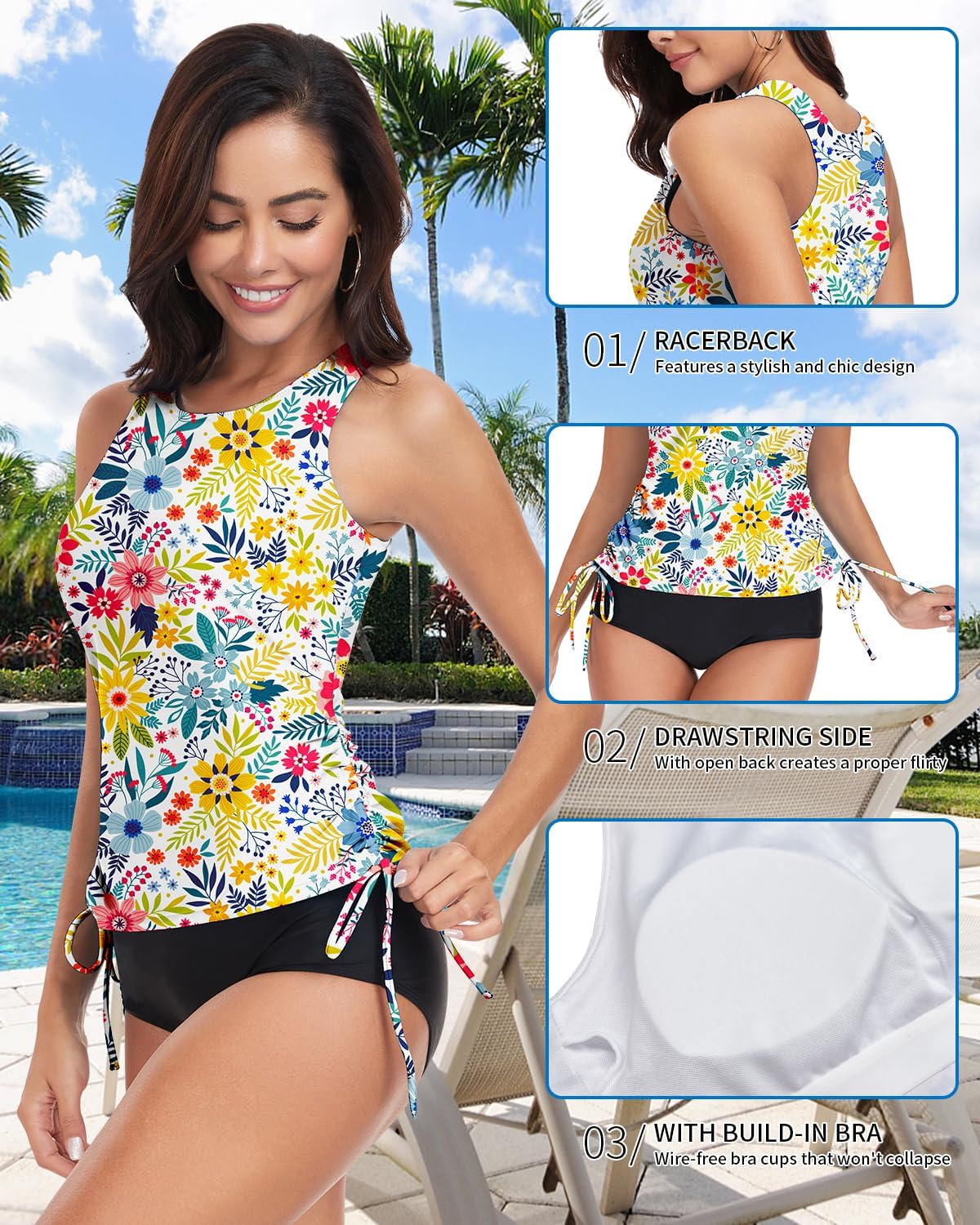 WOWENY High Neck Tankini Tops Only bathing suit tops for women Tummy Control swim tops UPF 50+ Swimsuit Top No Bottom - Image 5