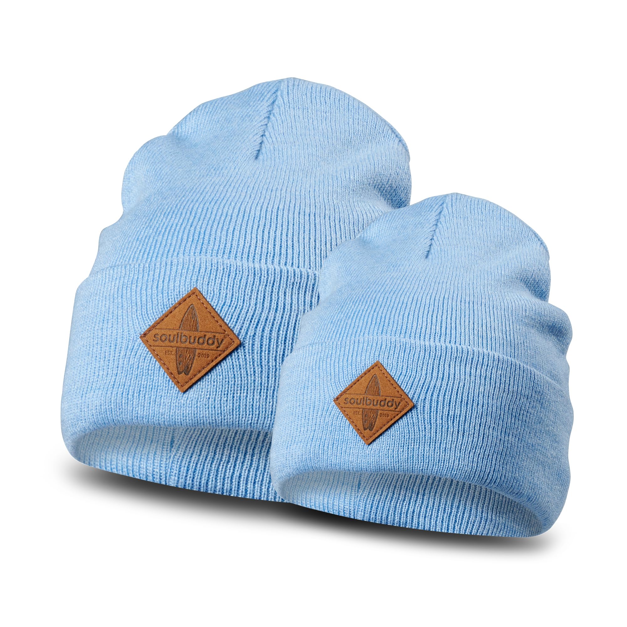 Soulbuddy Beanie - 2er Set Partnerlook | 1 Erwachsenen Wintermütze (One Size) und 1 Kinder Strickmütze (Größe S, M oder L) im identischen Style