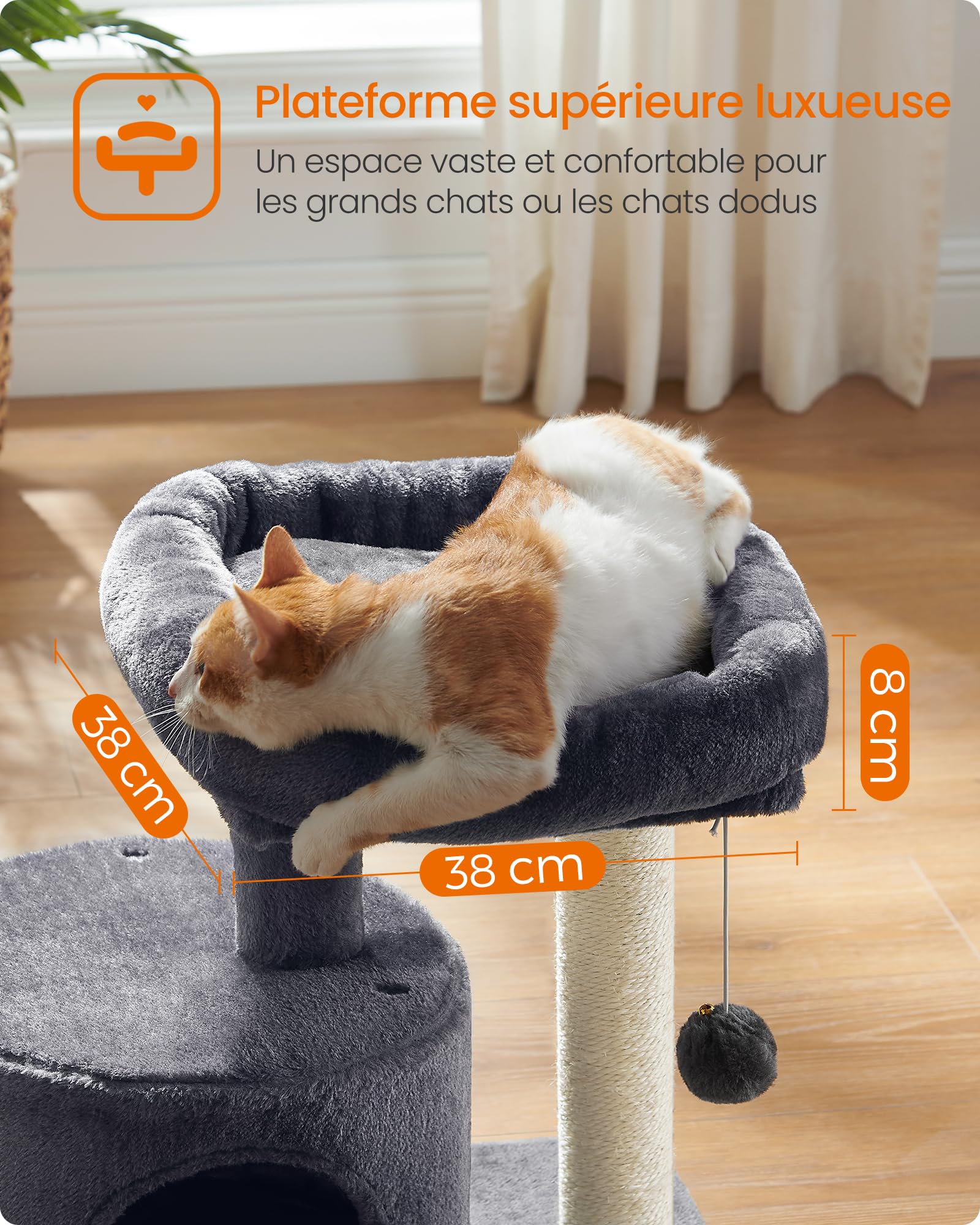 Feandrea Arbre à Chat avec Poteau en Sisal, Tour à Chat, Plateforme Rembourrée, Gris Anthracite PCT50GV1
