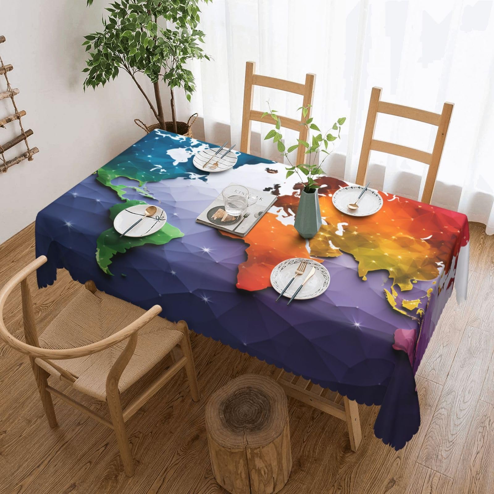 Nappe de table carte du monde imperméable rectangulaire et résistante à l'huile 137x183