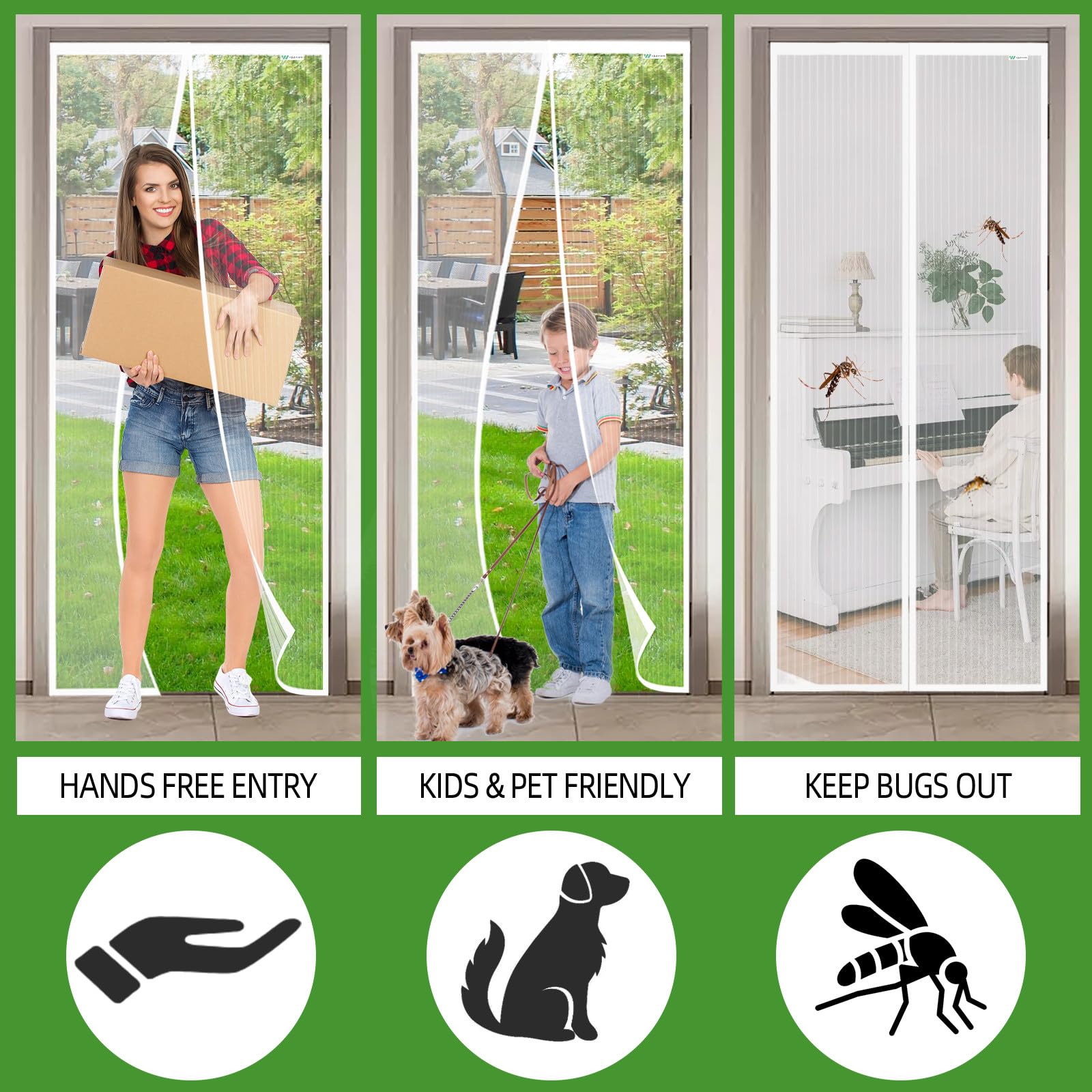 Zanzariera Magnetica 90x200cm, Zanzariera Porta Finestra Tenda Bianco, Tenda Magnetica Si Impedisce agli Insetti, Facile da Installare, Chiusura Automatica per Balcone, Soggiorno, Cantine, Terrazze