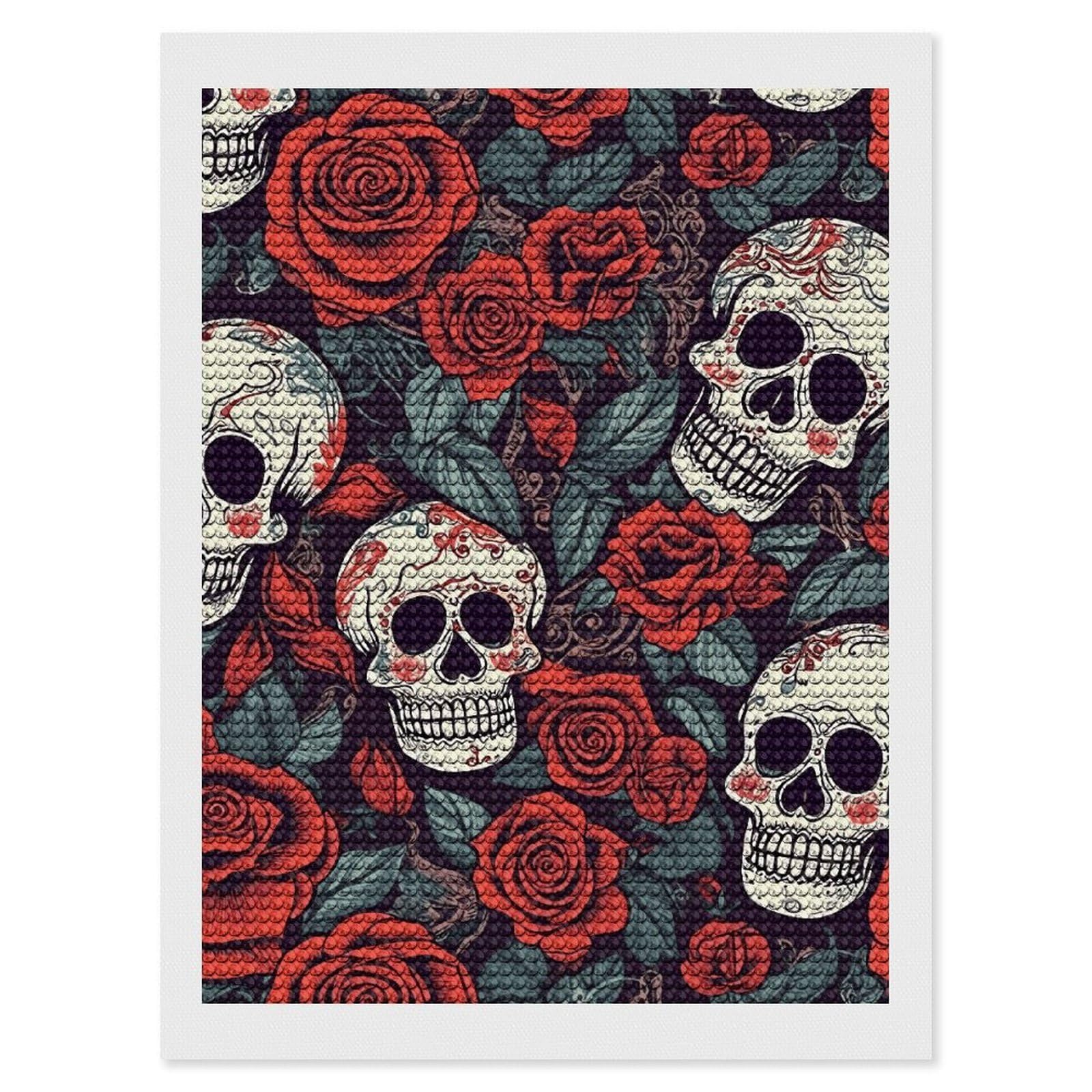 DWVTSLH Sugar Skulls and Red Roses Diamond Painting Kits for Adults, Personalized Diamond Photo Art Full Drill, DIY 5D Diamond Art Painting Kits for Beginners, Home Wall Decor 12"x16"