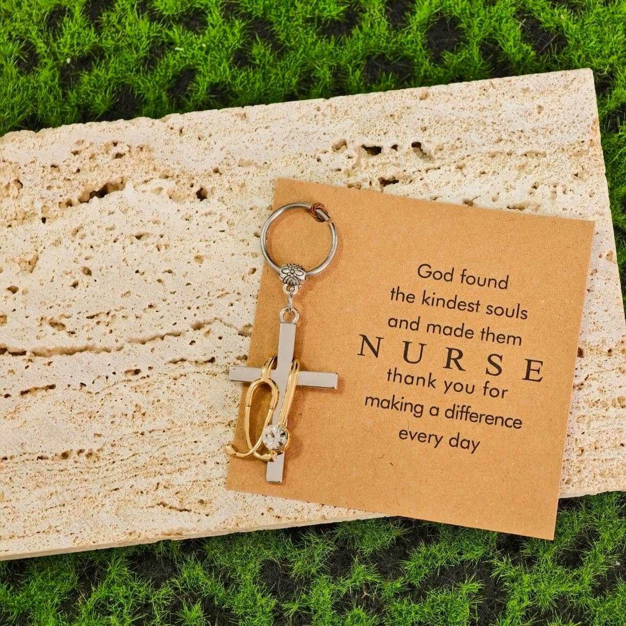 Cross Stethoscope Nurse Charm Keychain Religious Christian Faith Gift Students Healthcare Workers Easter Graduation image 3