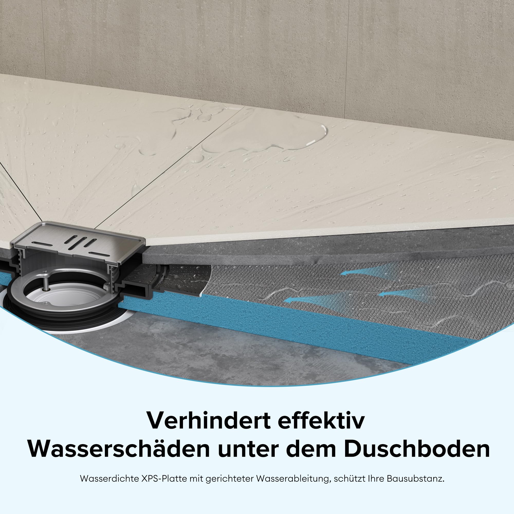 doporro Receveur à Carreler Recoupable sur Mesure pour Douche Bac de Douche avec Pente Intégrée 100x100x4cm avec Bonde AL06 Design XPS