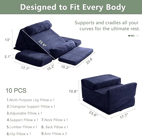 Miniatura 4 de HIGOGOGO Juego de 10 almohadas ortopédicas de cuña para cama, posicionadores corporales de espuma suave ajustables para recuperación después