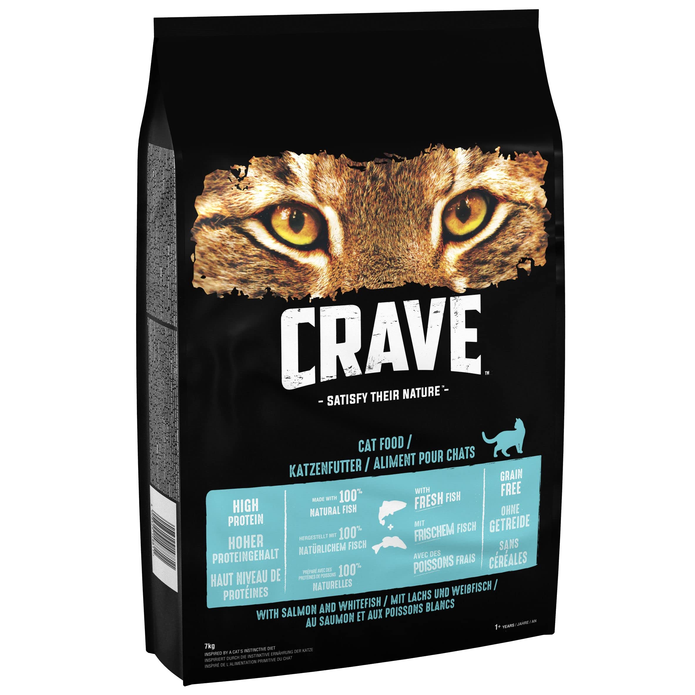 Crave Alimento secco per adulti con salmone e pesce bianco, 7 kg (1 bustina) – cibo per gatti secco ad alto contenuto proteico e senza cereali – Realizzato con 100% di pesce naturale