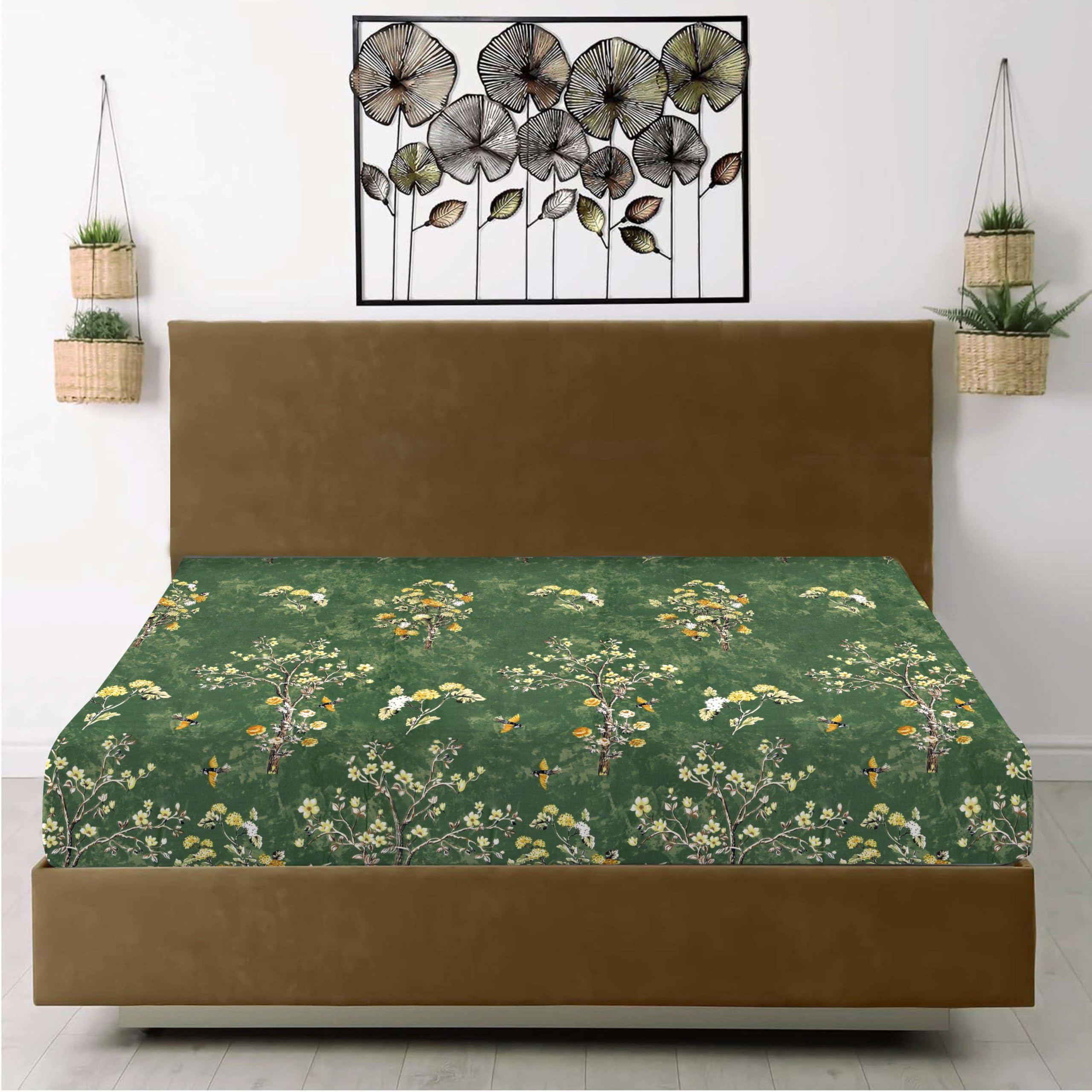 RAYBedding Printed King Size Fitted Sheet 100% Egyptian Cotton Floral Pattern 400 Thread Count 30cm/12” Extra Deep Fitted King Size Bed Sheets
