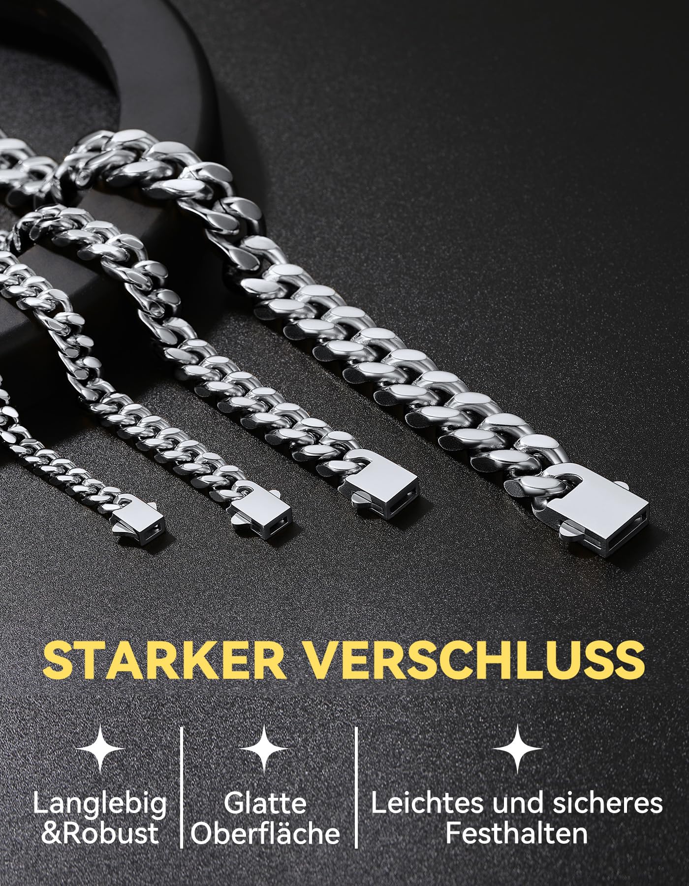ChainsHouse Panzerkette Edelstahl Miami Halskette 5/7/9/12mm Silber Gold Schwarz Kubanische Kette 46-76cm