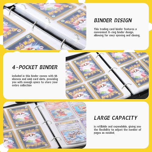 Miniatura 3 de Carpeta de tarjetas para tarjetas de Pokémon con 4 bolsillos, carpetas comerciales para juegos de cartas, funda de colección, se adapta a 440
