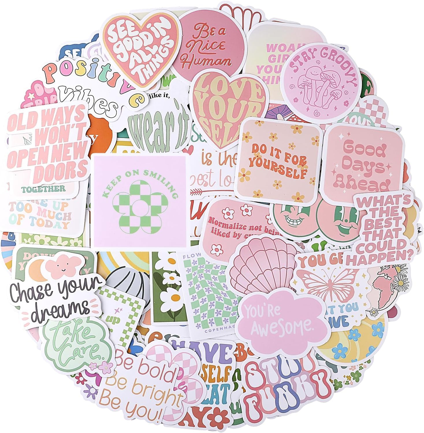 100PCS Pink Motivational Stickers Vinyl Waterproof Stickers for Laptop Bumper Water Bottles Computer Phone Hard Hat Car Stickers and Decals Inspirational Stickers